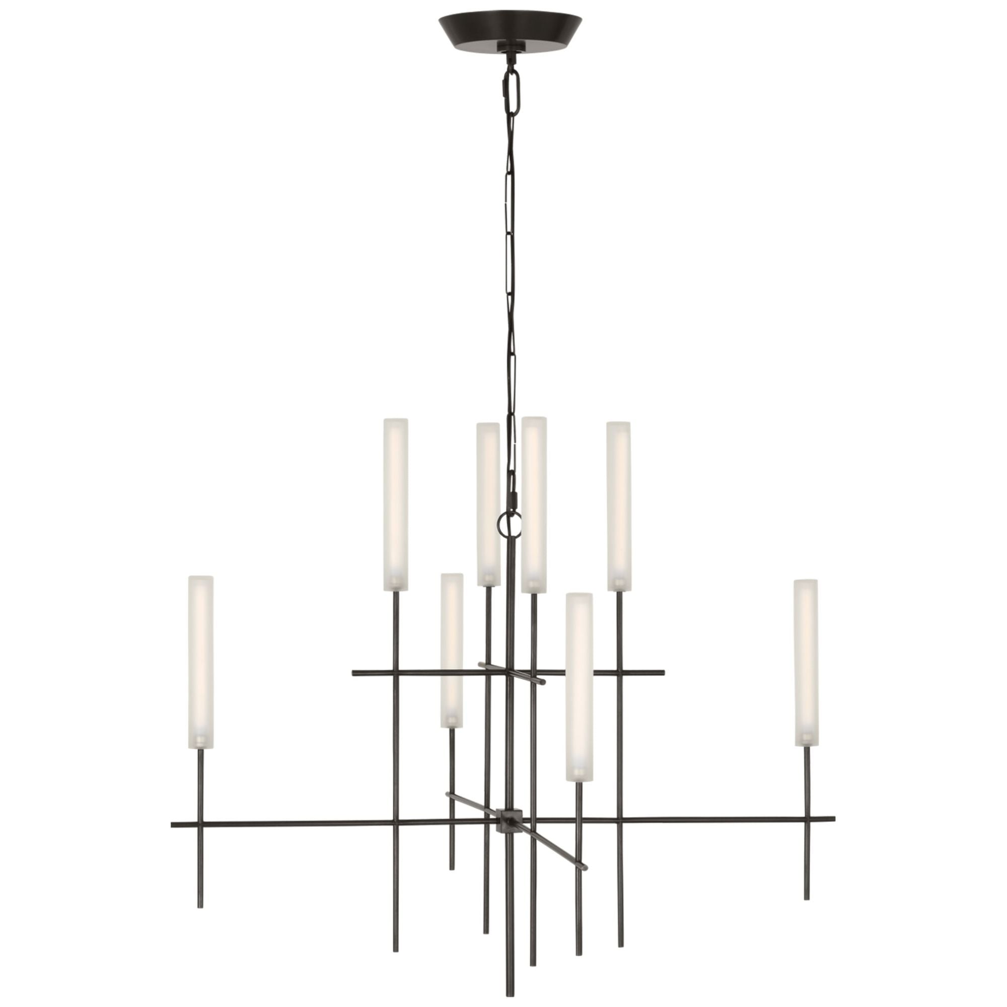 Ian K. Fowler Fay 32" Chandelier in Bronze with Frosted Glass Ceiling Light W32"