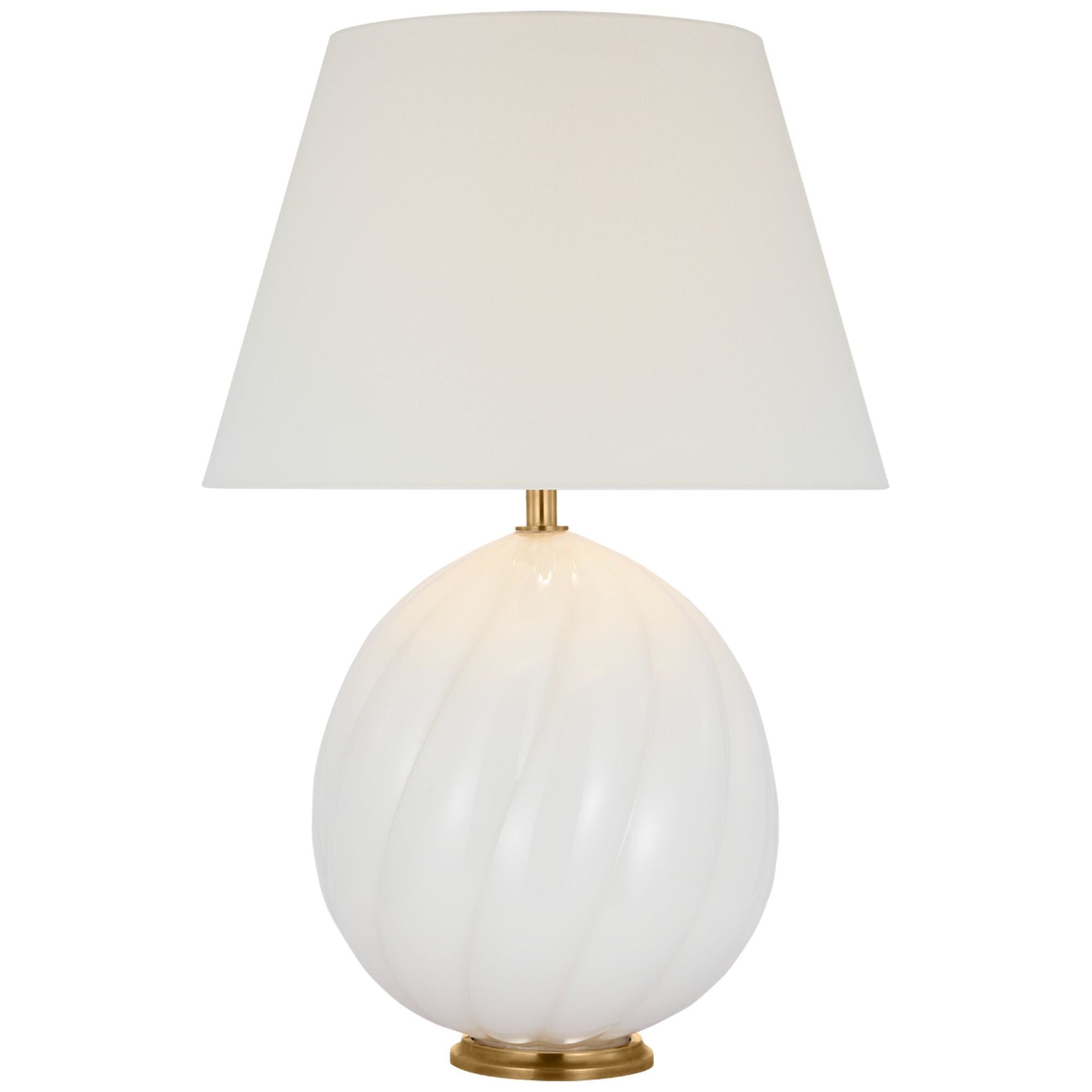 Julie Neill Talia Medium Cordless Table Lamp in White Glass with Linen Shade W19" x H29.5"