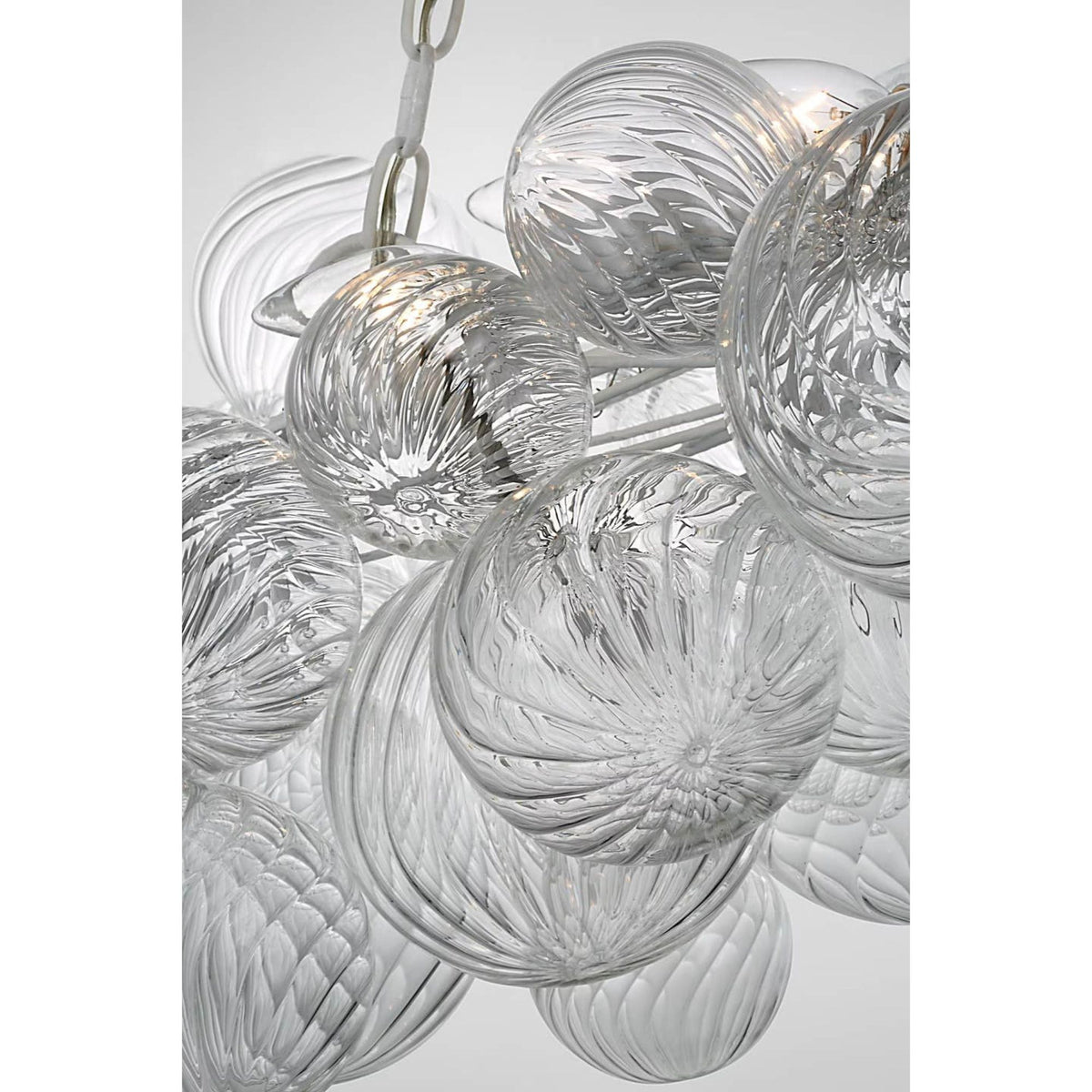 Julie Neill Talia Large Linear Chandelier in Plaster White with Clear Swirled Glass W25.75" x 63.25" x H24.5"