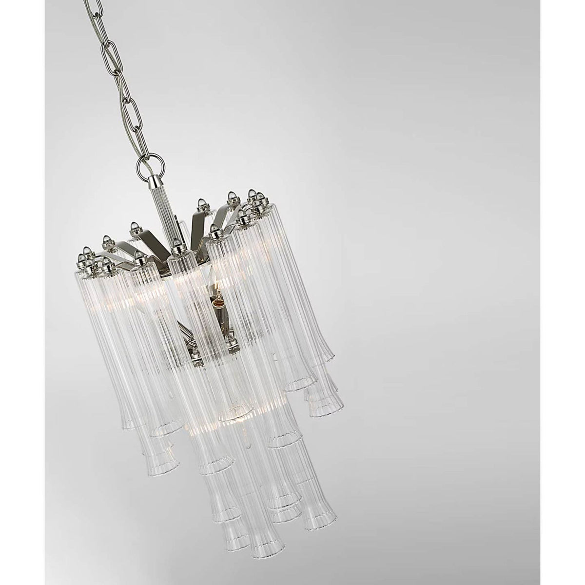 Julie Neill Lorelei Petite Waterfall Chandelier in Polished Nickel with Clear Glass W12" x H23.5"
