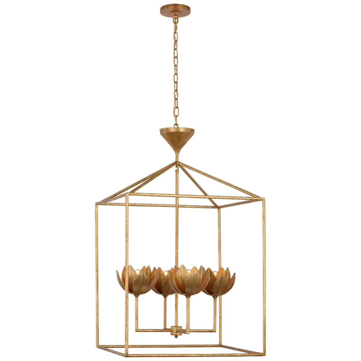 Julie Neill Alberto Large Open Cage Lantern in Antique Gold Leaf W24" x H39"