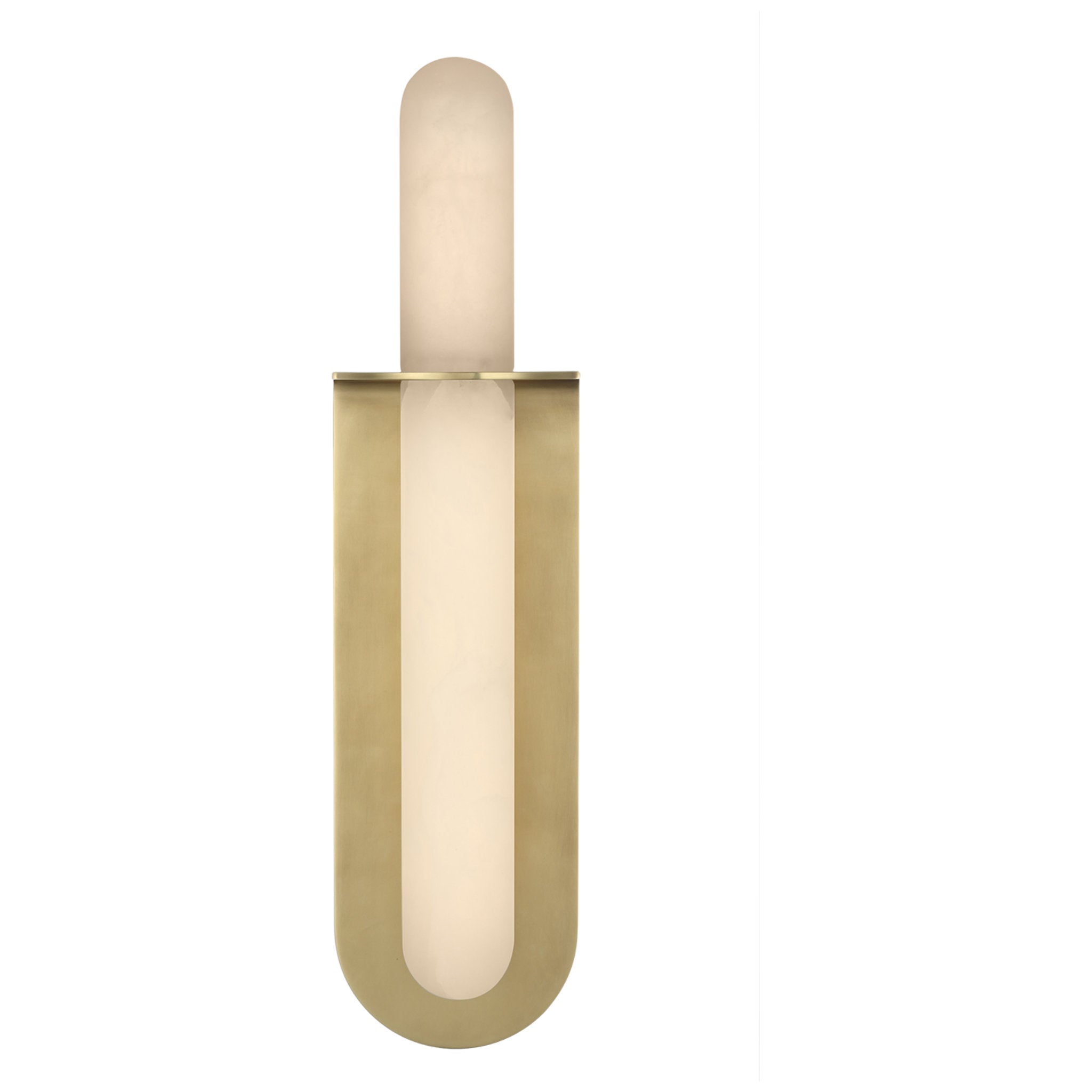 Kelly Wearstler Fosse 18" Invertable Offset Oval Sconce in Antique-Burnished Brass with Alabaster Wall Light W4.5" x H17.75"