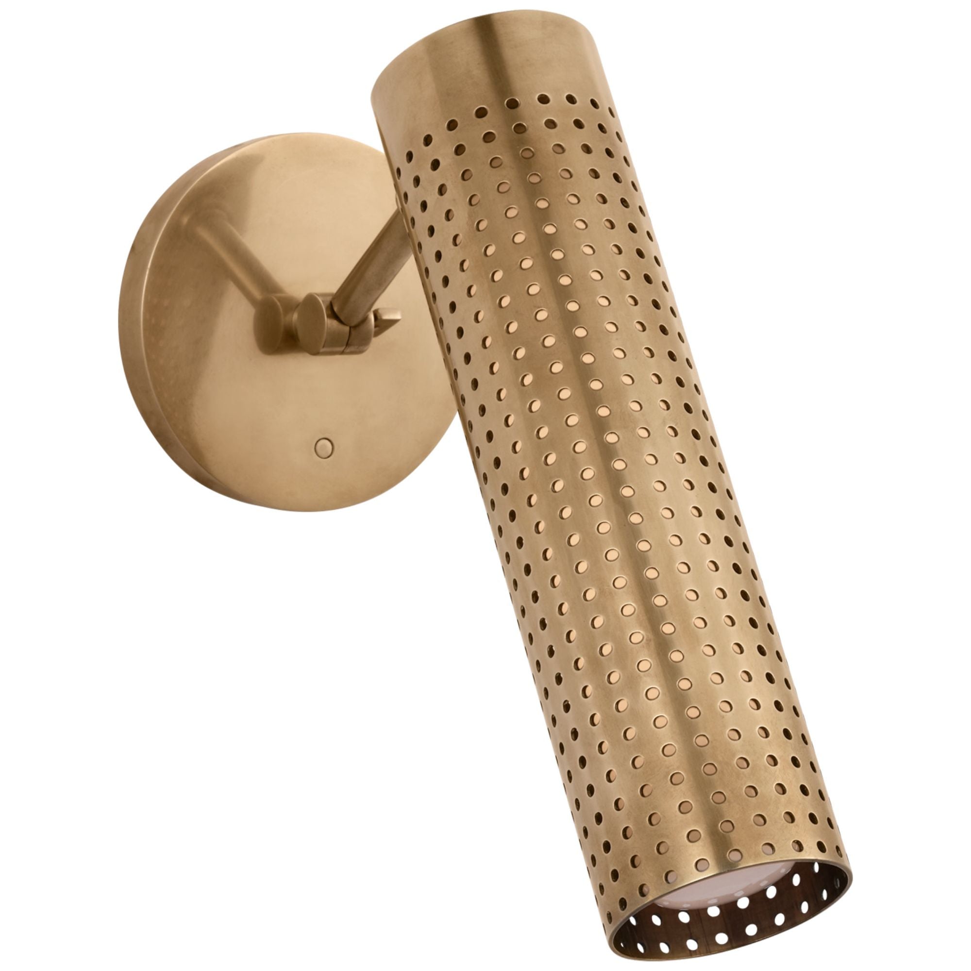 Kelly Wearstler Precision 12" Articulating Sconce in Antique-Burnished Brass with White Glass Wall Light W4.5" x H9" - 11.5"