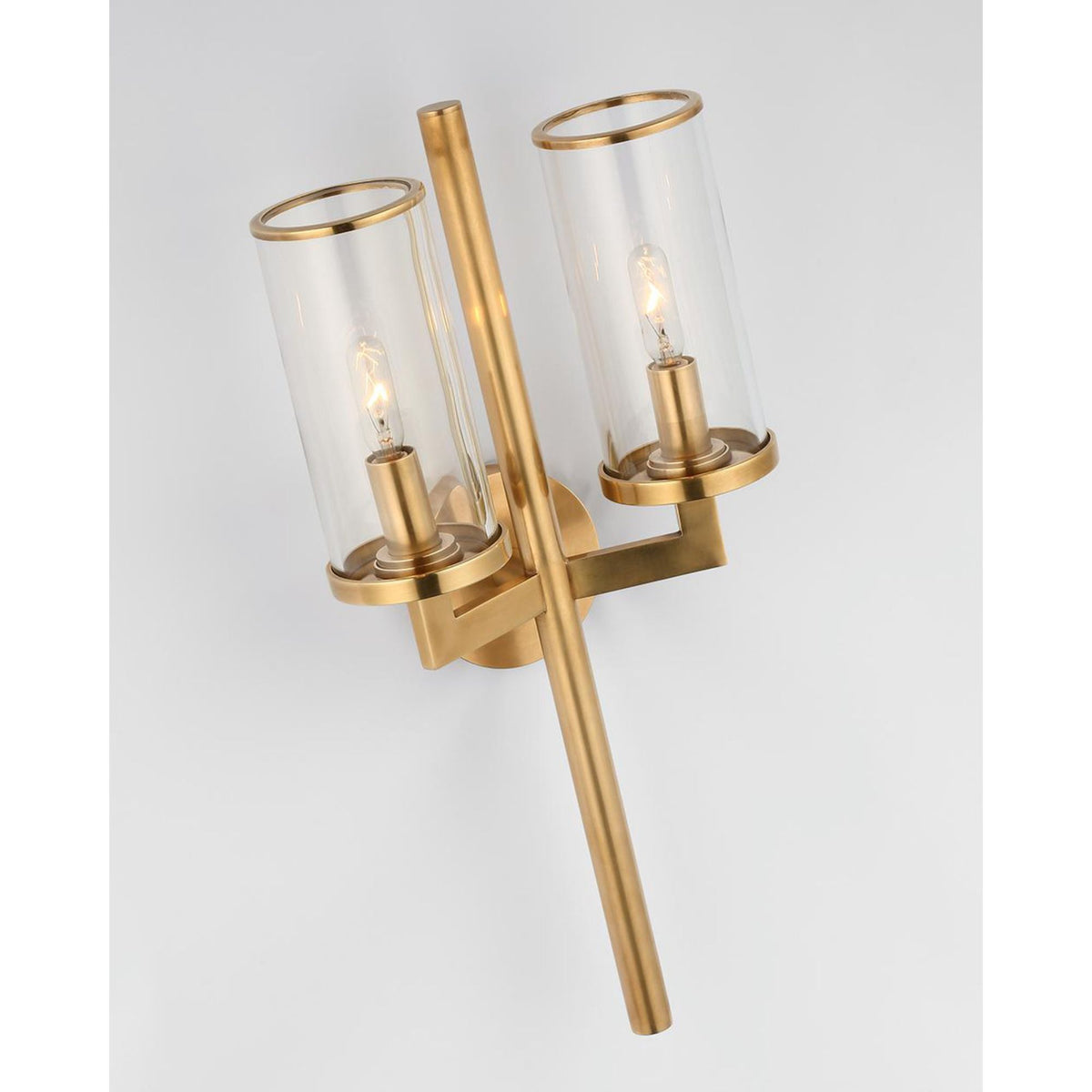 Kelly Wearstler Liaison Double Sconce in Antique-Burnished Brass with Clear Glass W9.5" x H19" x E5.25"