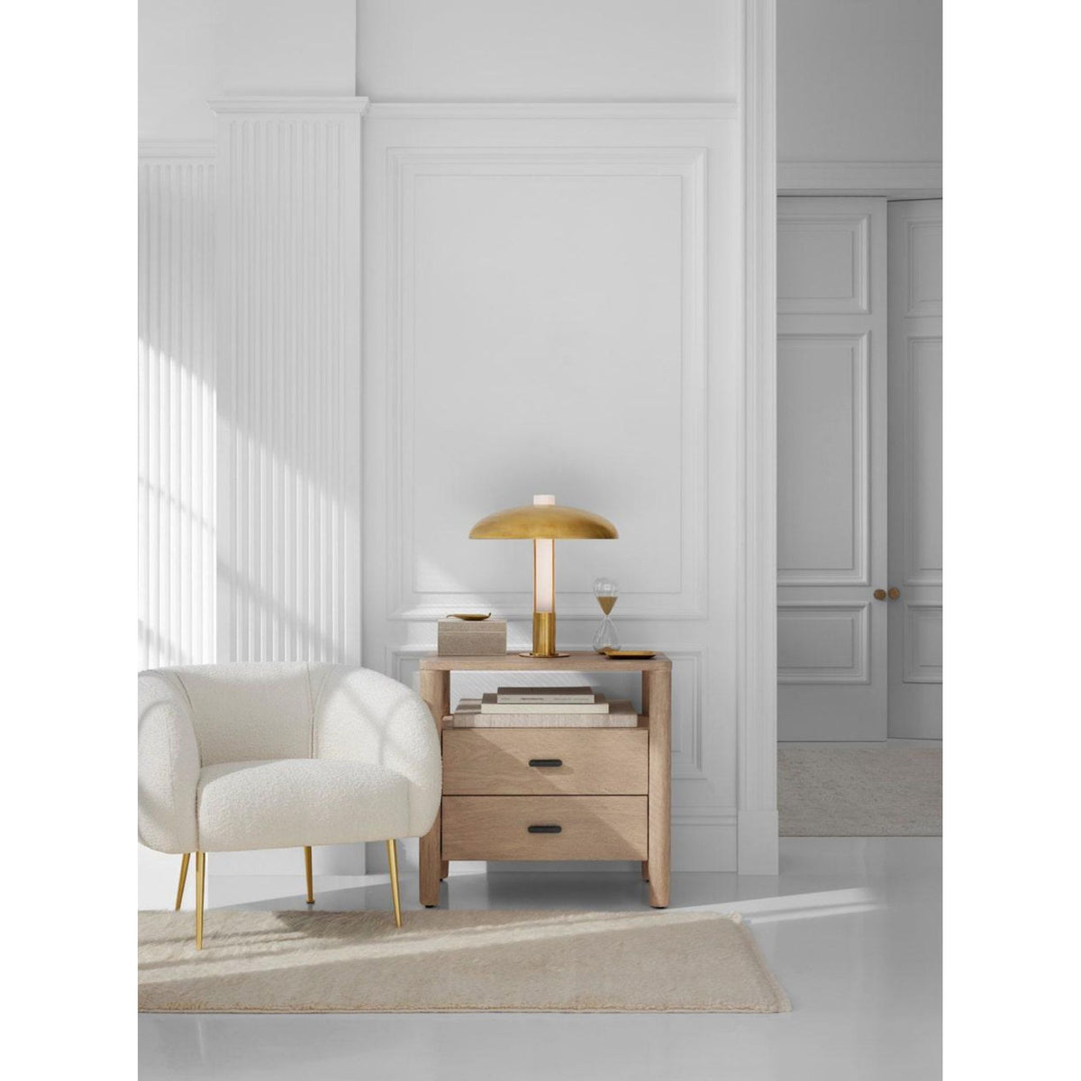 Kelly Wearstler Troye Medium Table Lamp in Antique-Burnished Brass with Antique-Burnished Brass Shade W18" x H19"