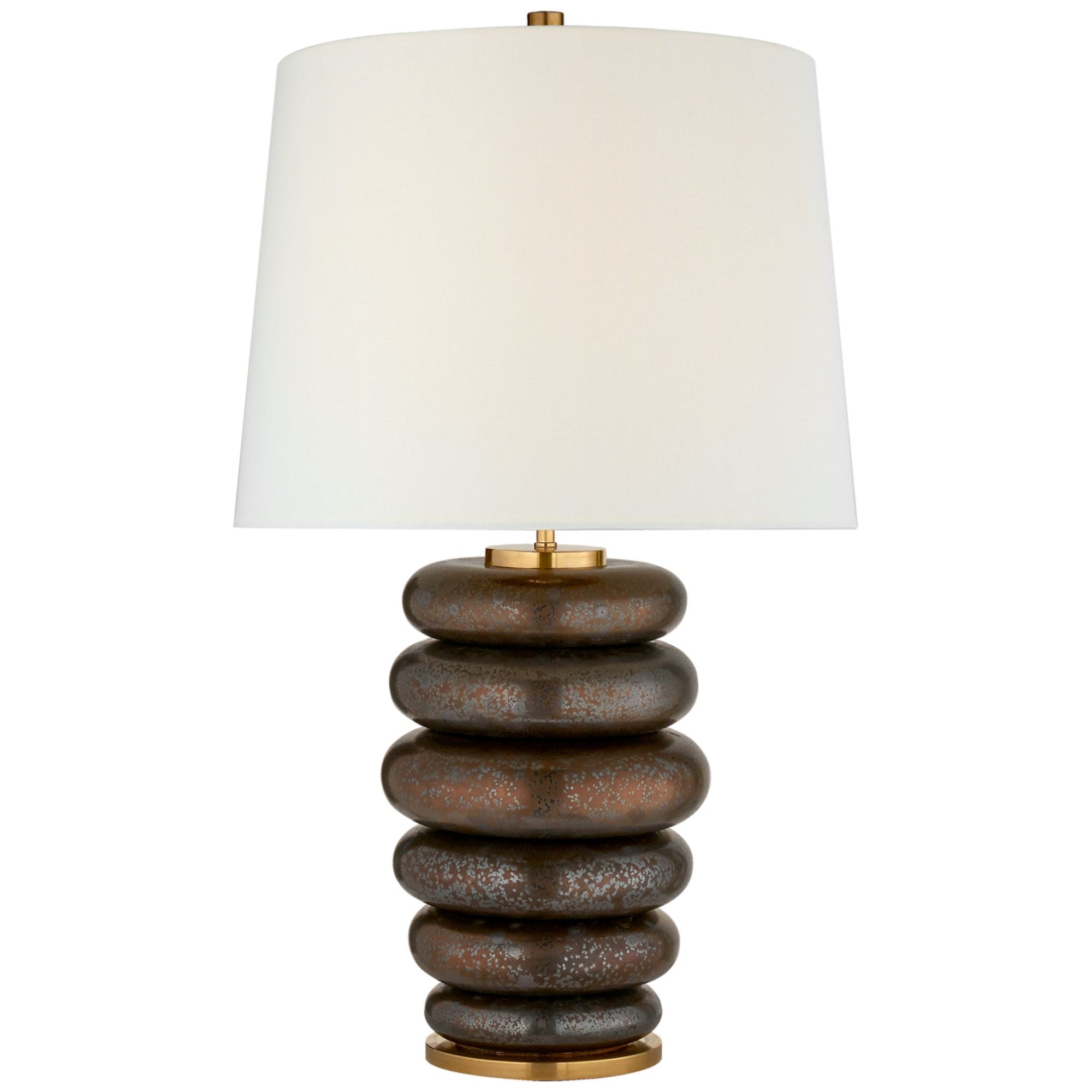 Kelly Wearstler Phoebe Cordless Stacked Table Lamp in Crystal Bronze with Linen Shade W17" x H29.25"