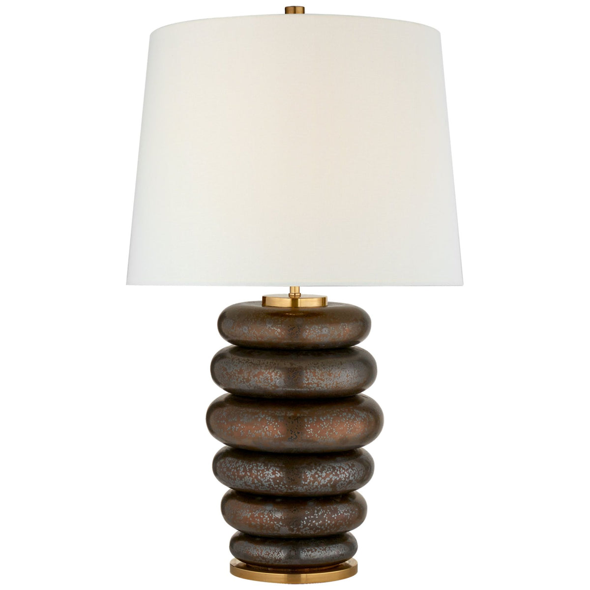 Kelly Wearstler Phoebe Cordless Stacked Table Lamp in Crystal Bronze with Linen Shade W17" x H29"