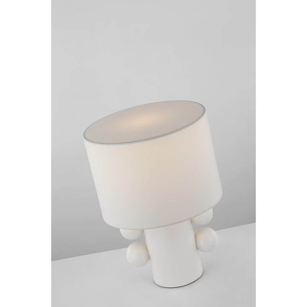 Kelly Wearstler Tiglia Low Table Lamp in Plaster White with Linen Shade W14.75" x H20.5"