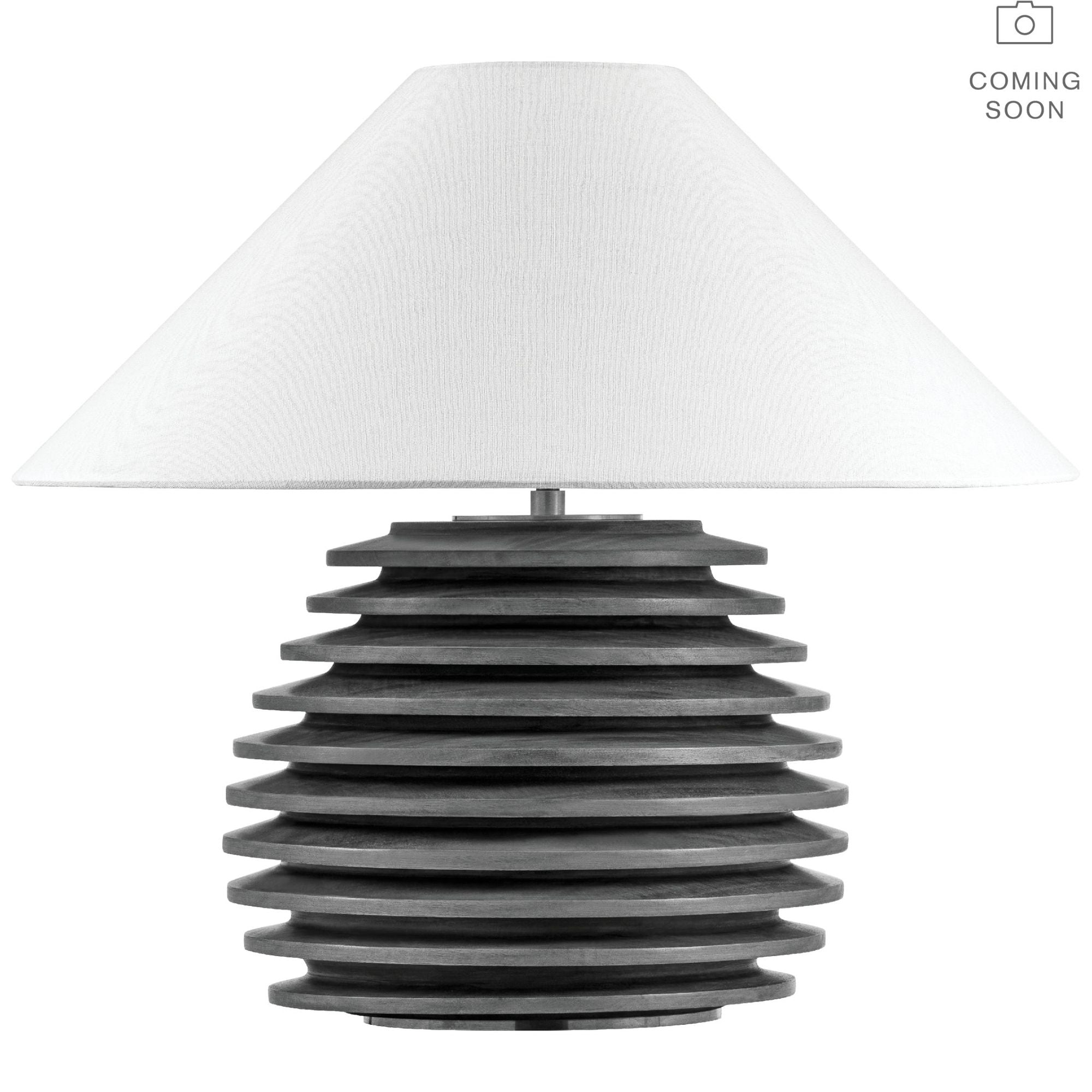 Kelly Wearstler Crenelle 20" Stacked Table Lamp in Limed Birch with Linen Shade W22" x H19.75"