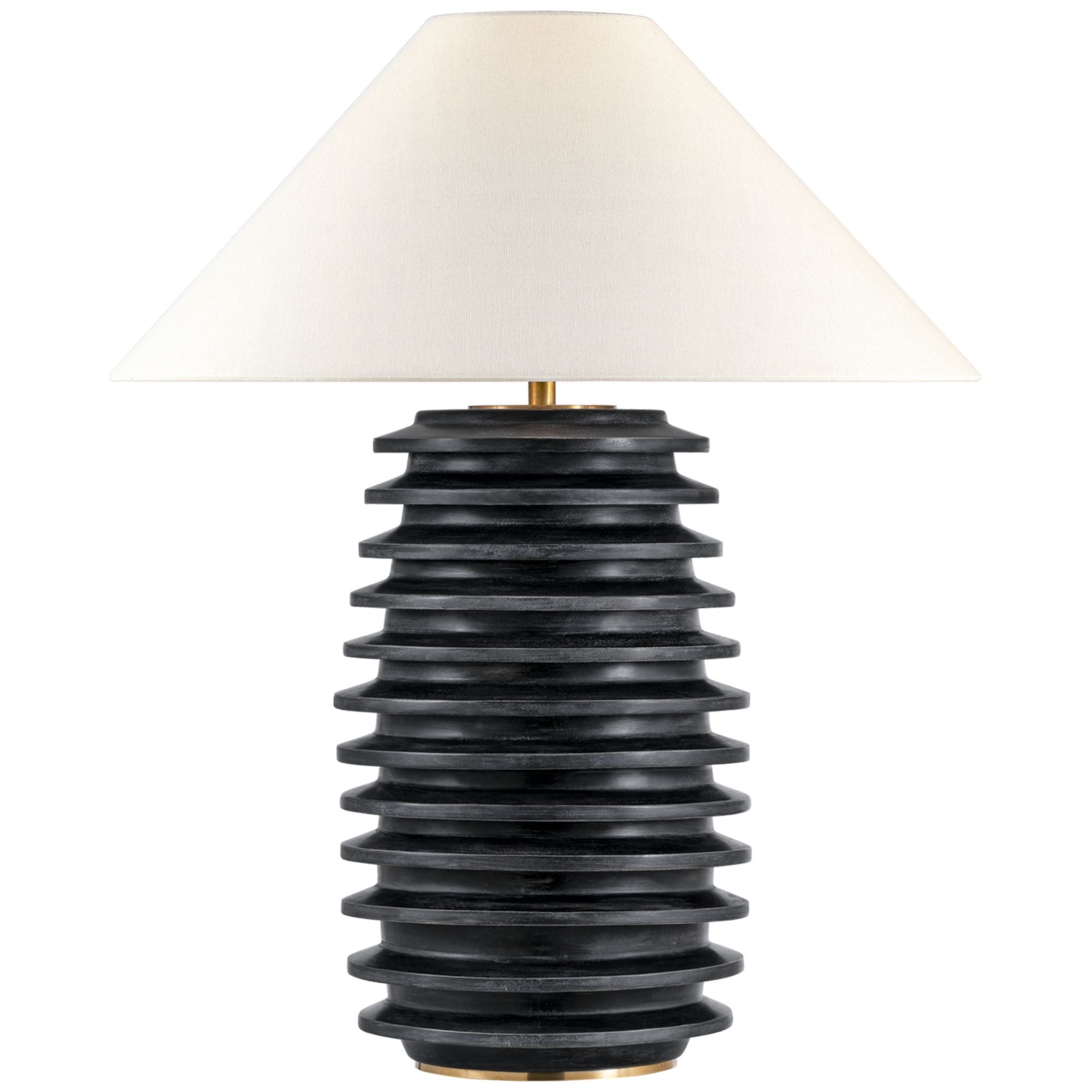 Kelly Wearstler Crenelle 27" Stacked Table Lamp in Ebonized Birch with Linen Shade W23" x H27.5"