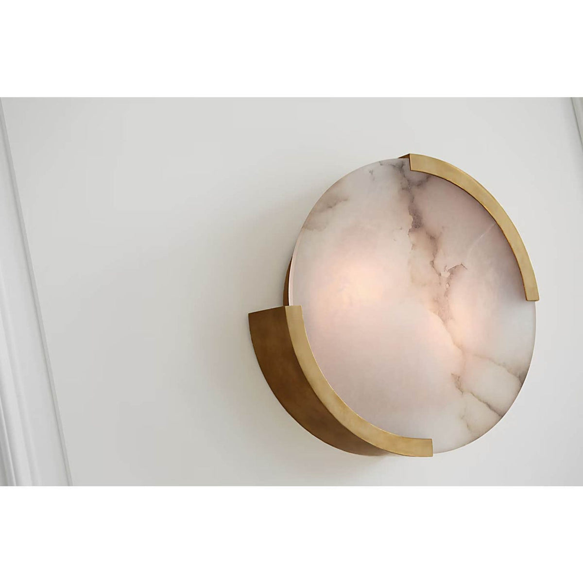 Kelly Wearstler Melange Large Flush Mount in Antique-Burnished Brass with Alabaster W17" x H5"
