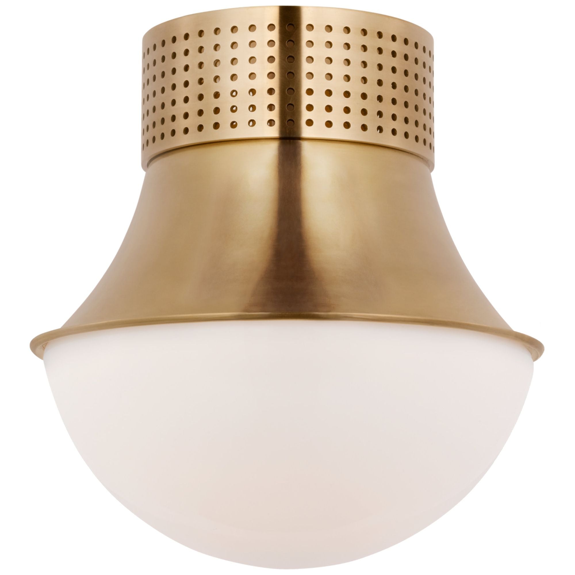 Kelly Wearstler Precision 9" Flush Mount in Antique-Burnished Brass with White Glass Ceiling Light W8.75" x H9"