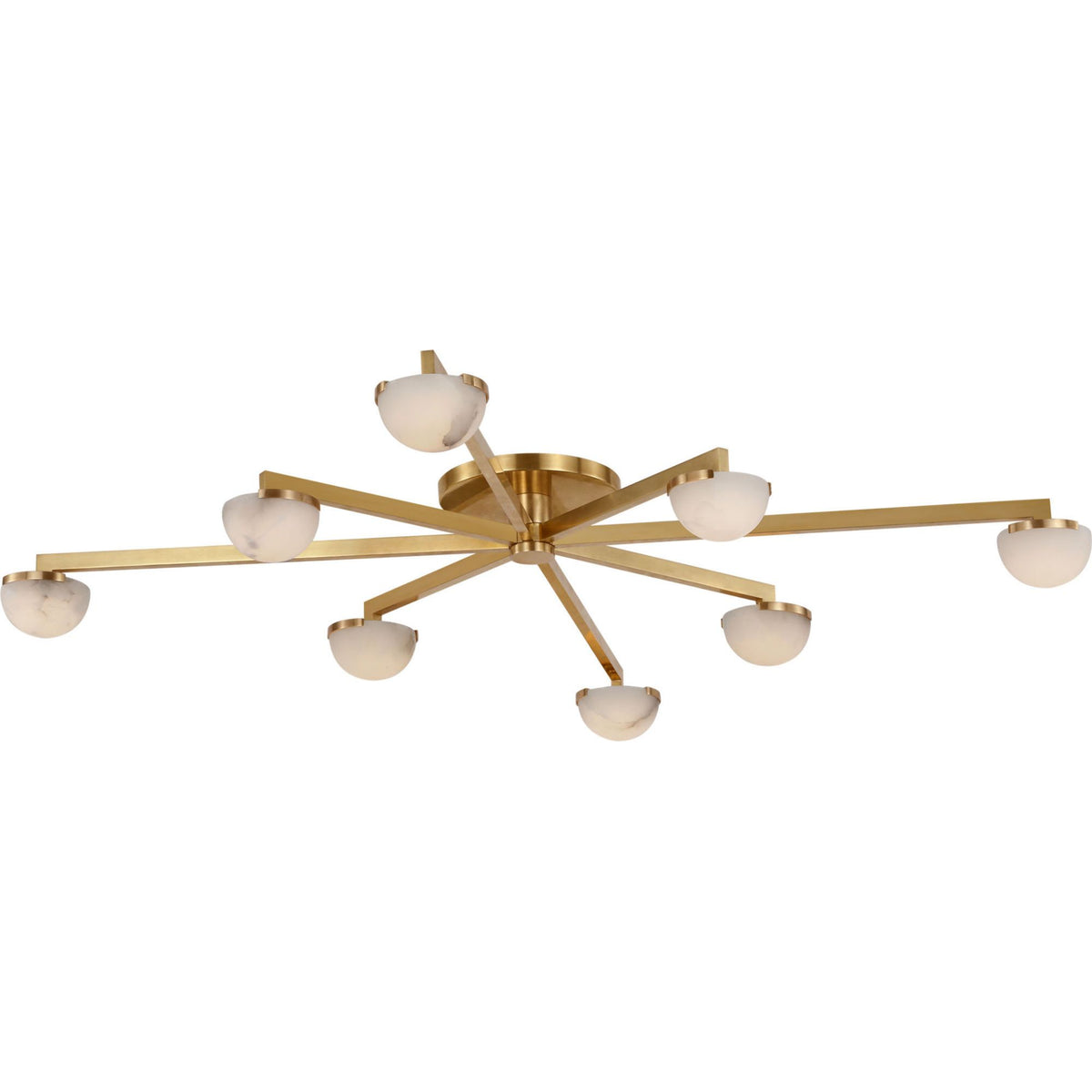 Kelly Wearstler Pedra Extra Large Staggered Arm Flush Mount in Antique-Burnished Brass with Alabaster W48" x H6"