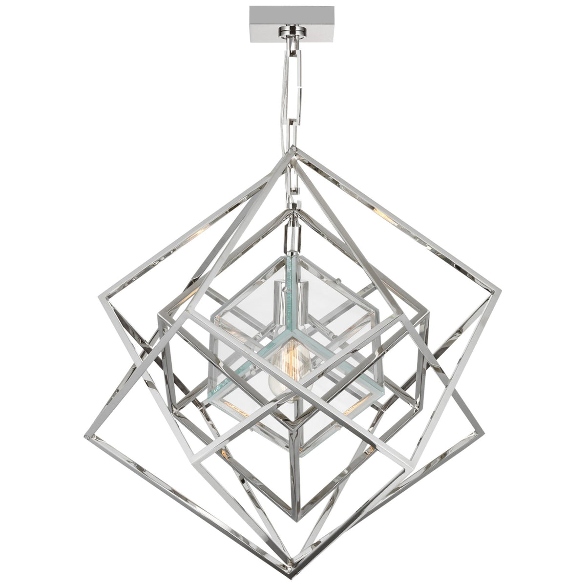 Kelly Wearstler Cubist Small Chandelier in Polished Nickel with Clear Glass W22.5" x H25.75"