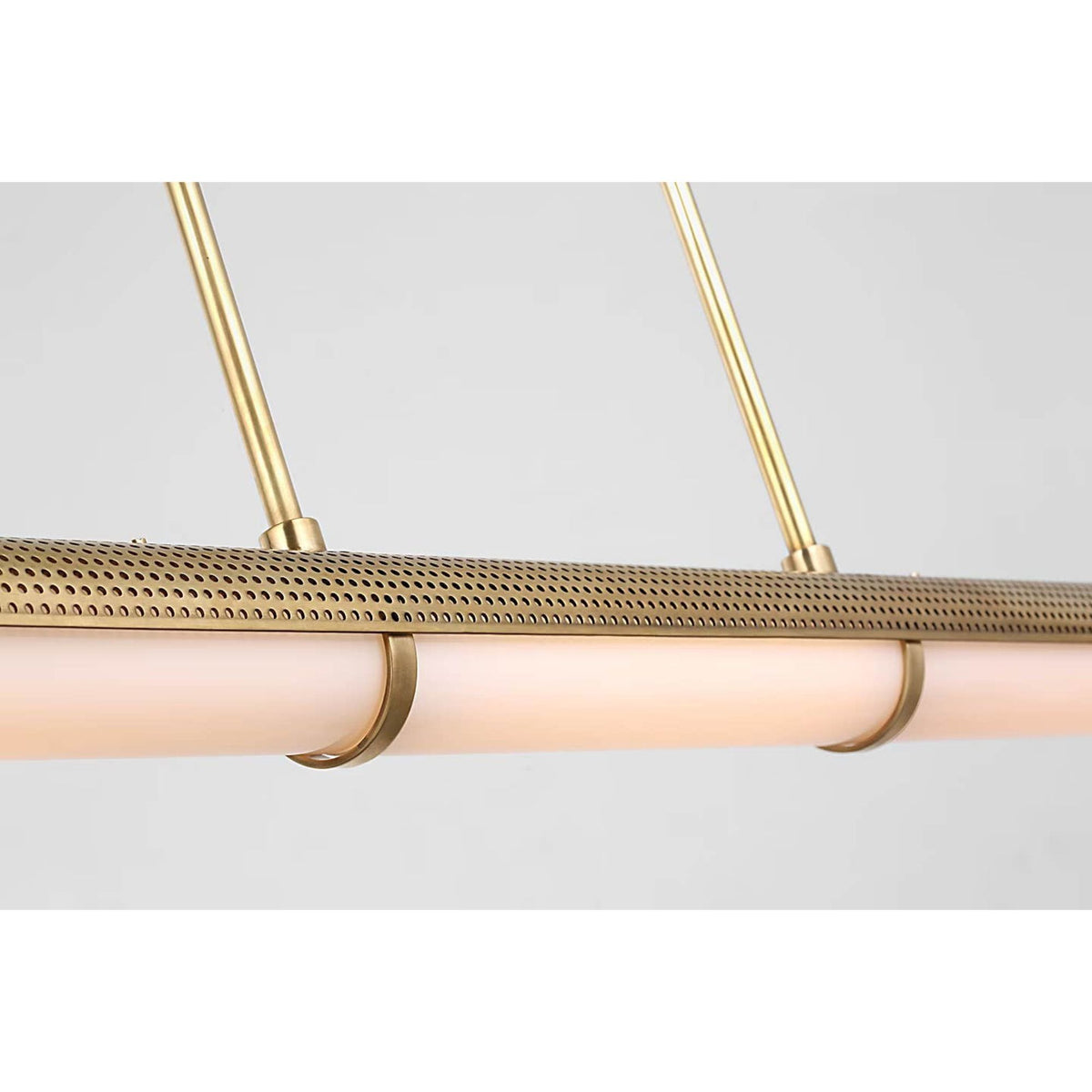 Kelly Wearstler Precision Large Linear Chandelier in Antique-Burnished Brass with White Glass W3.25" x 50"