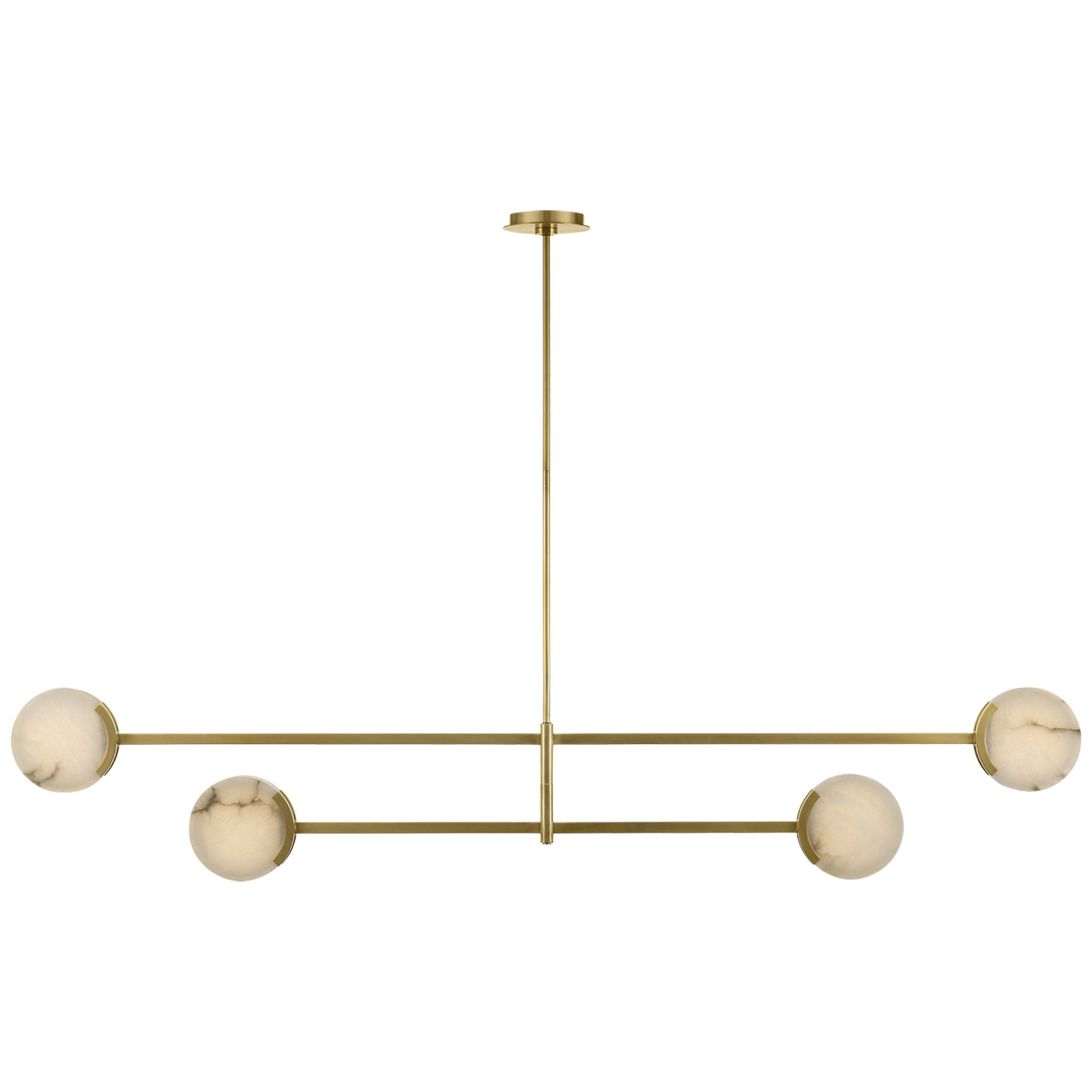 Kelly Wearstler Melange 72" Multi-Positional Chandelier in Antique-Burnished Brass with Alabaster Ceiling Light W72"
