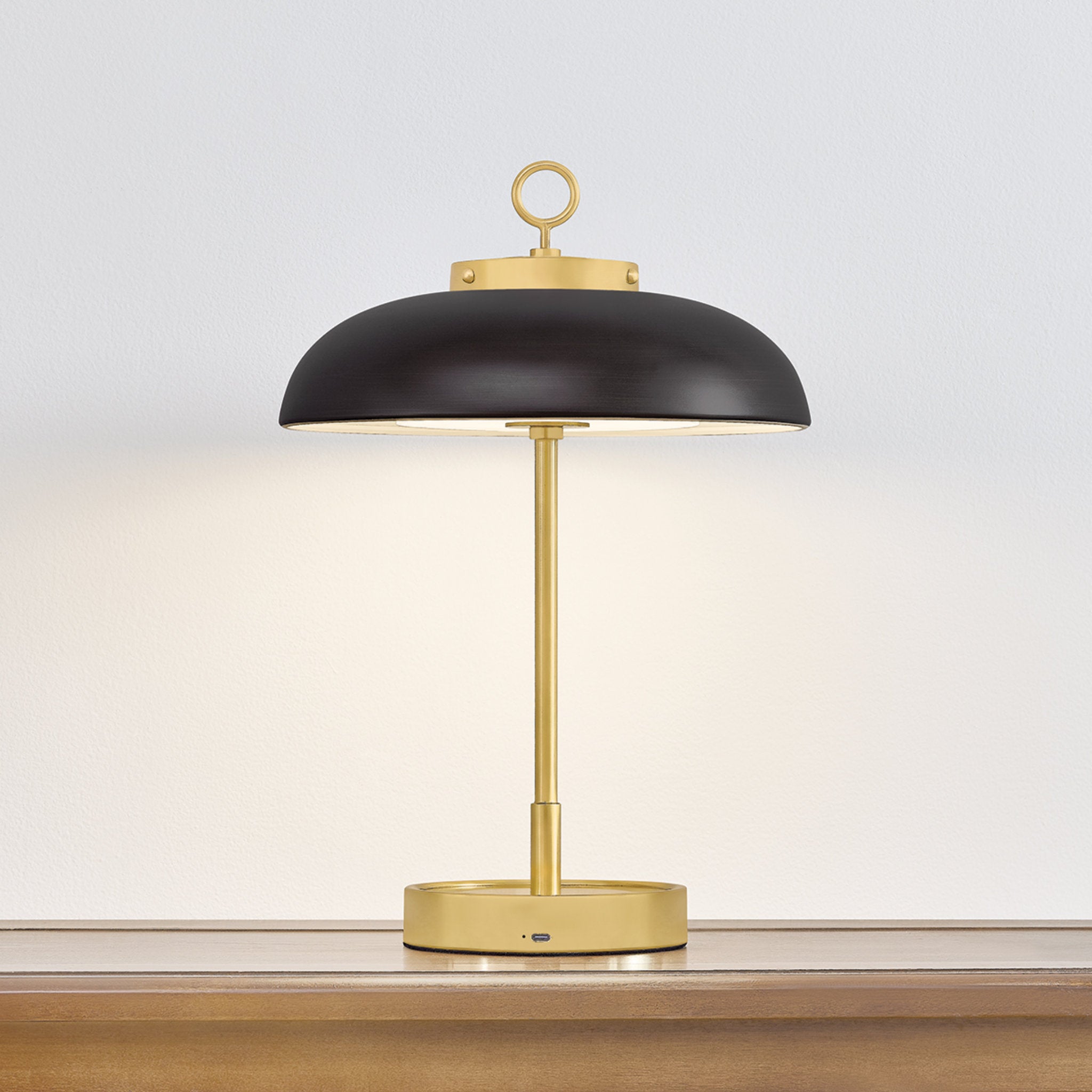 Hector 1-Light Rechargeable Table Lamp in Aged Brass 11W x 16H