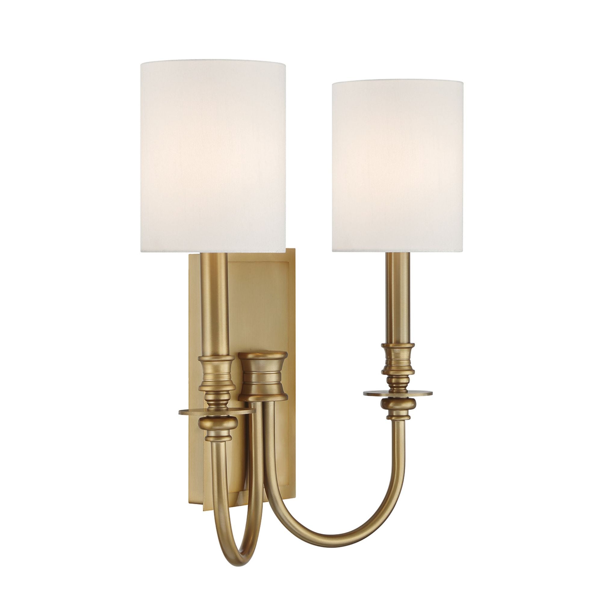Lloyd 2 Light Aged Brass Sconce Silk Shade 14.5"W x 16"H x 5.75"D