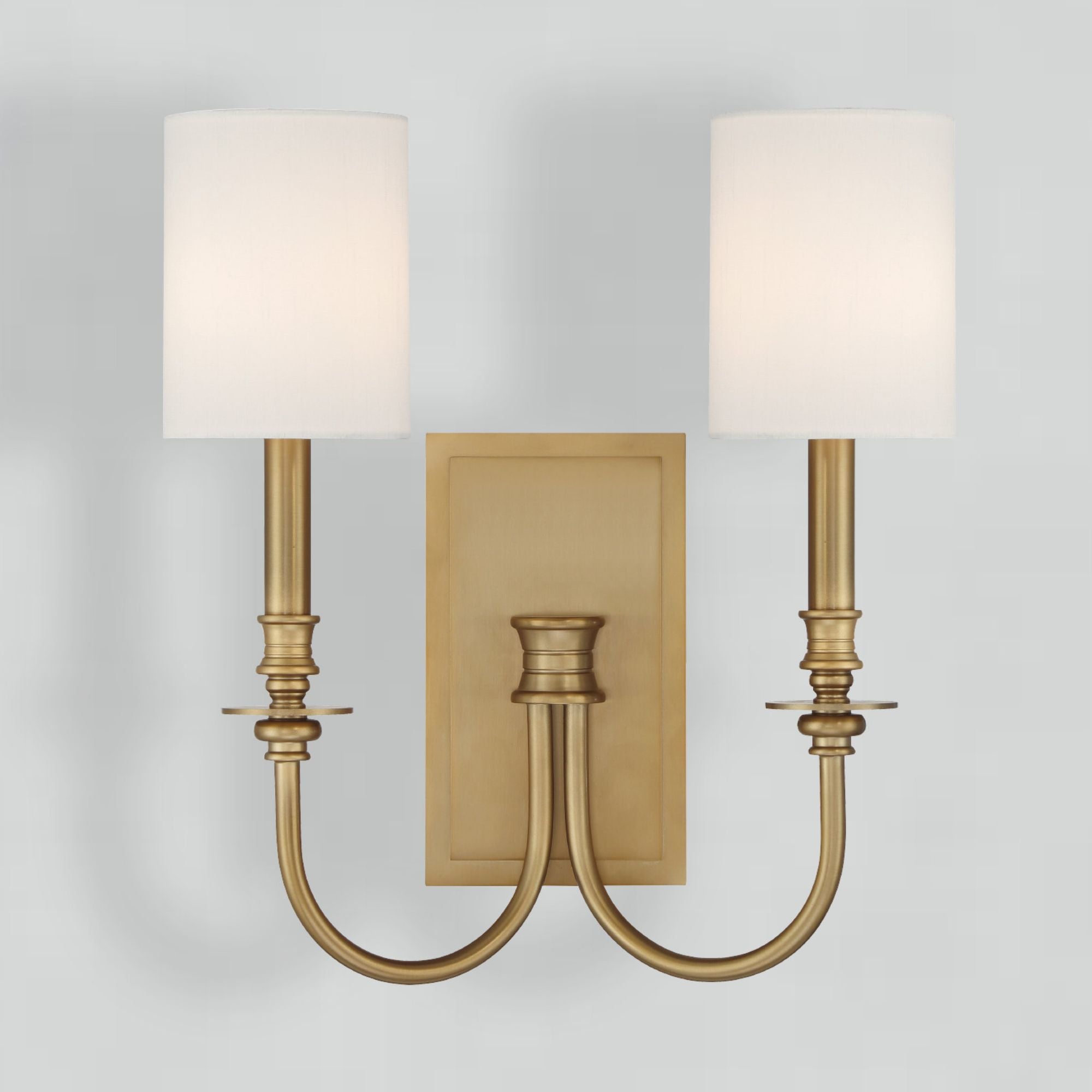 Lloyd 2 Light Aged Brass Sconce Silk Shade 14.5"W x 16"H x 5.75"D