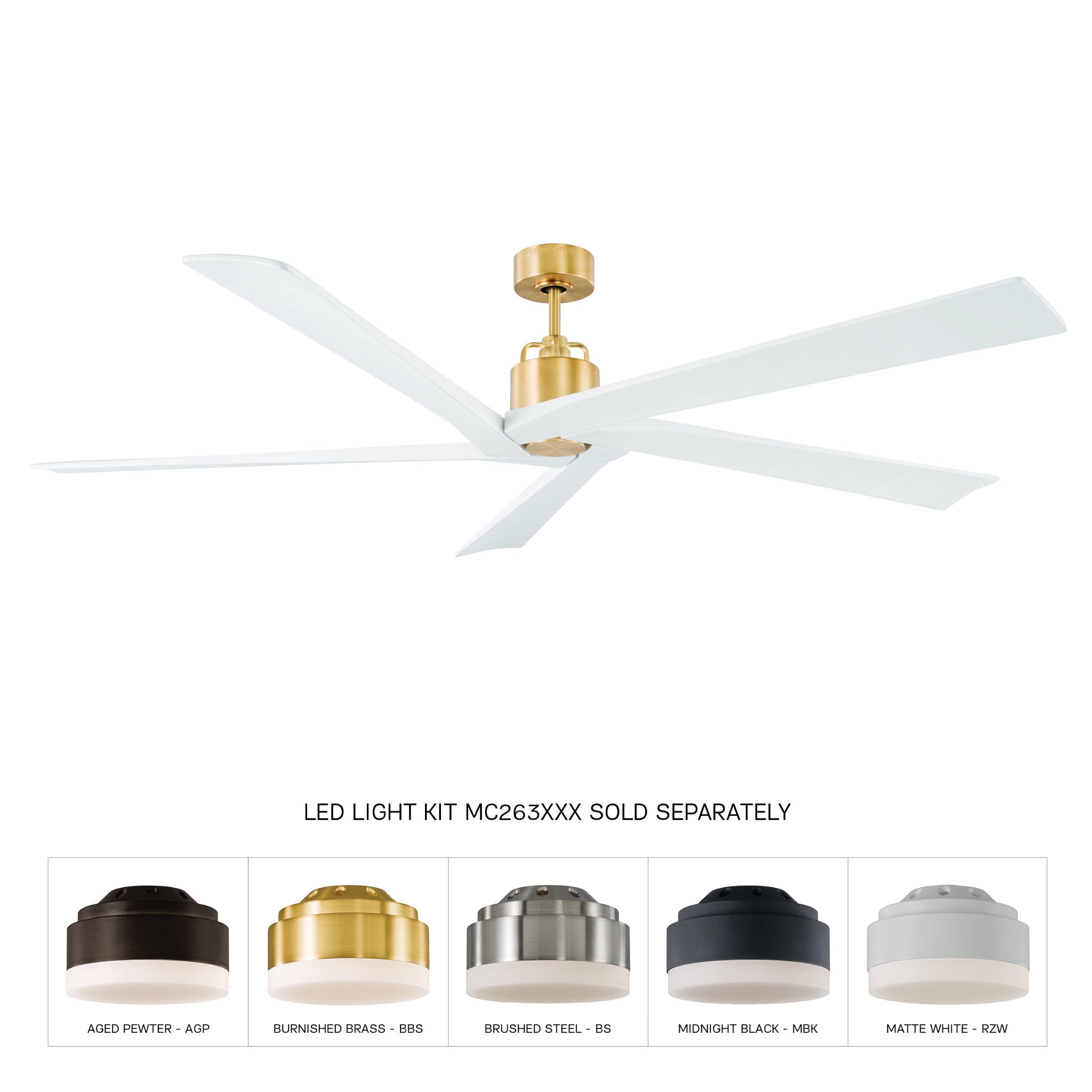 Sean Lavin Aspen 70" Ceiling Fan in Burnished Brass w/ Matte White Blade D:70'' H:13 3/32''