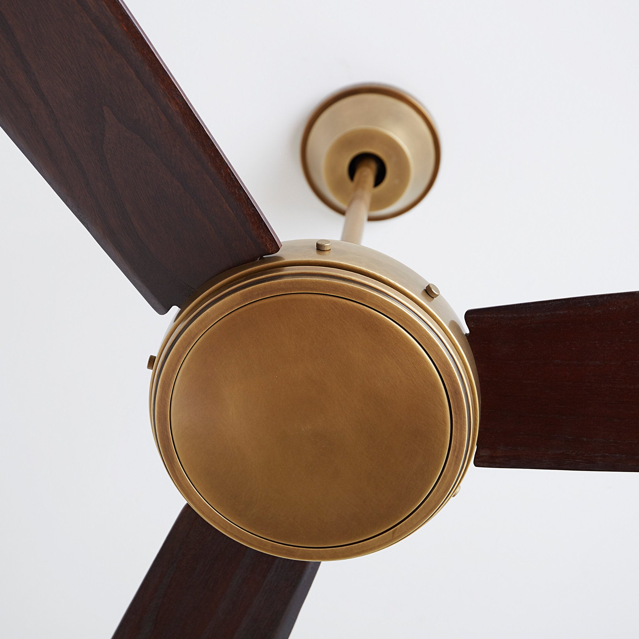 Thomas O'Brien Hicks 60" LED Ceiling Fan in Hand Rubbed Antique Brass w/ Dark Mahogany Blade D:60'' H:15 19/32''