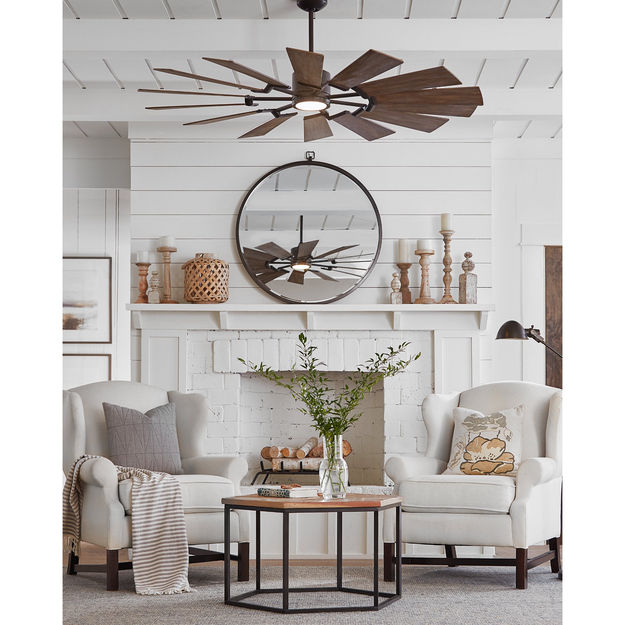 Prairie 62" LED Ceiling Fan in Aged Pewter w/ Distressed Grey Weathered Oak Blade D:62'' H:14 3/32''