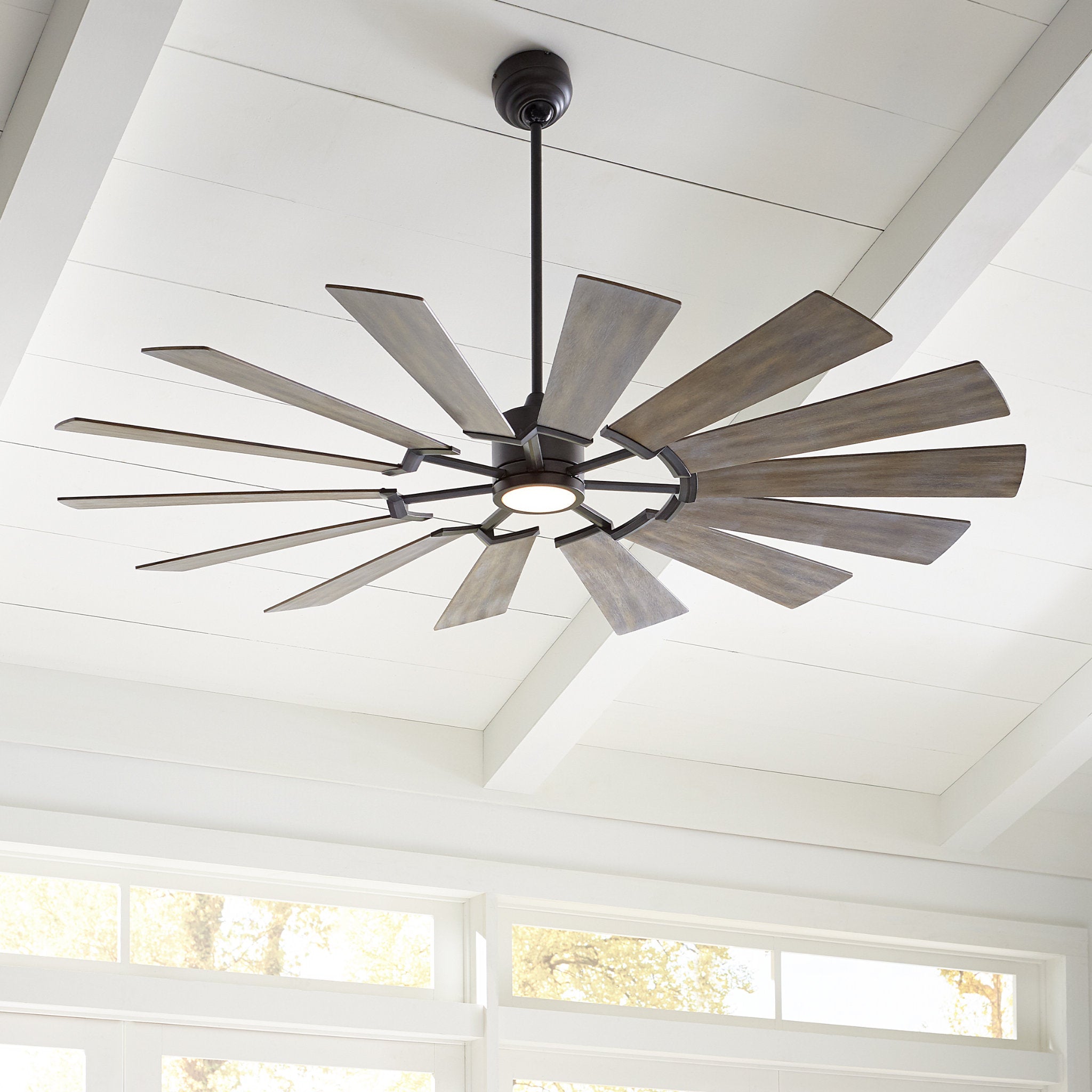 Prairie 72" LED Ceiling Fan in Aged Pewter w/ Distressed Grey Weathered Oak Blade D:72'' H:14 3/32''