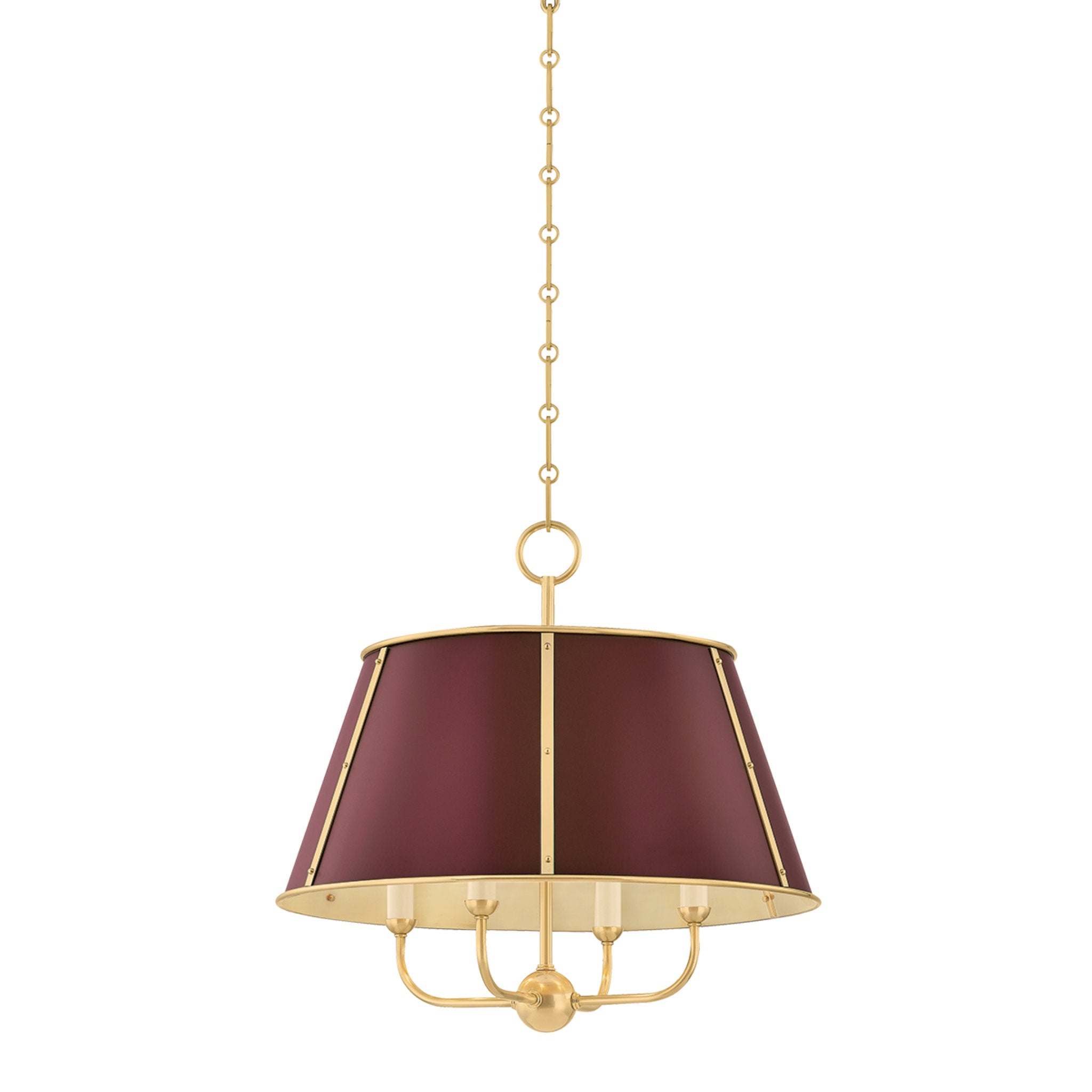 Cambridge 4-Light Chandelier in Aged Brass by Mark D. Sikes 20.25W x 19.5H (Soft Crimson)