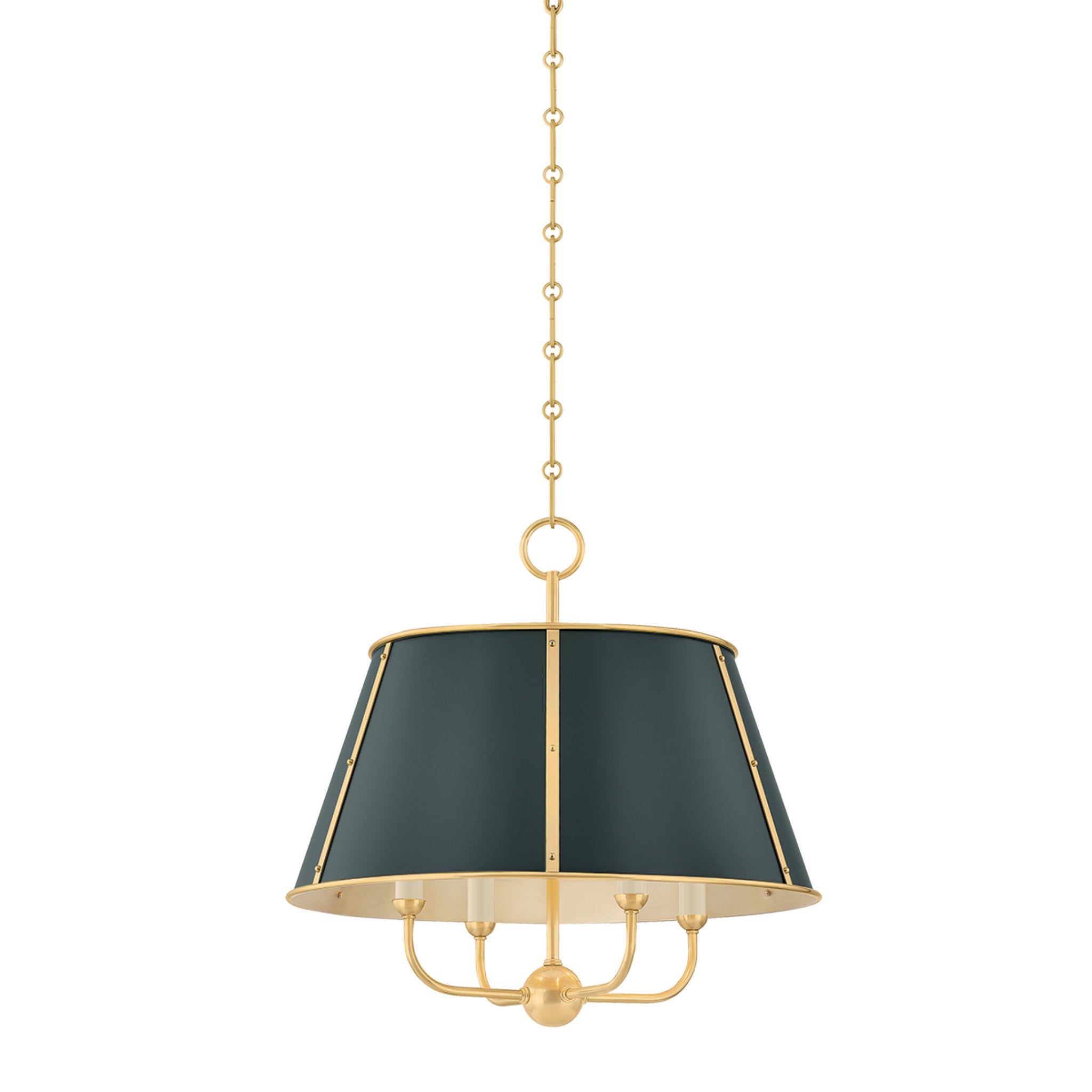 Cambridge 4-Light Chandelier in Aged Brass by Mark D. Sikes 20.25W x 19.5H (Soft Studio Green)