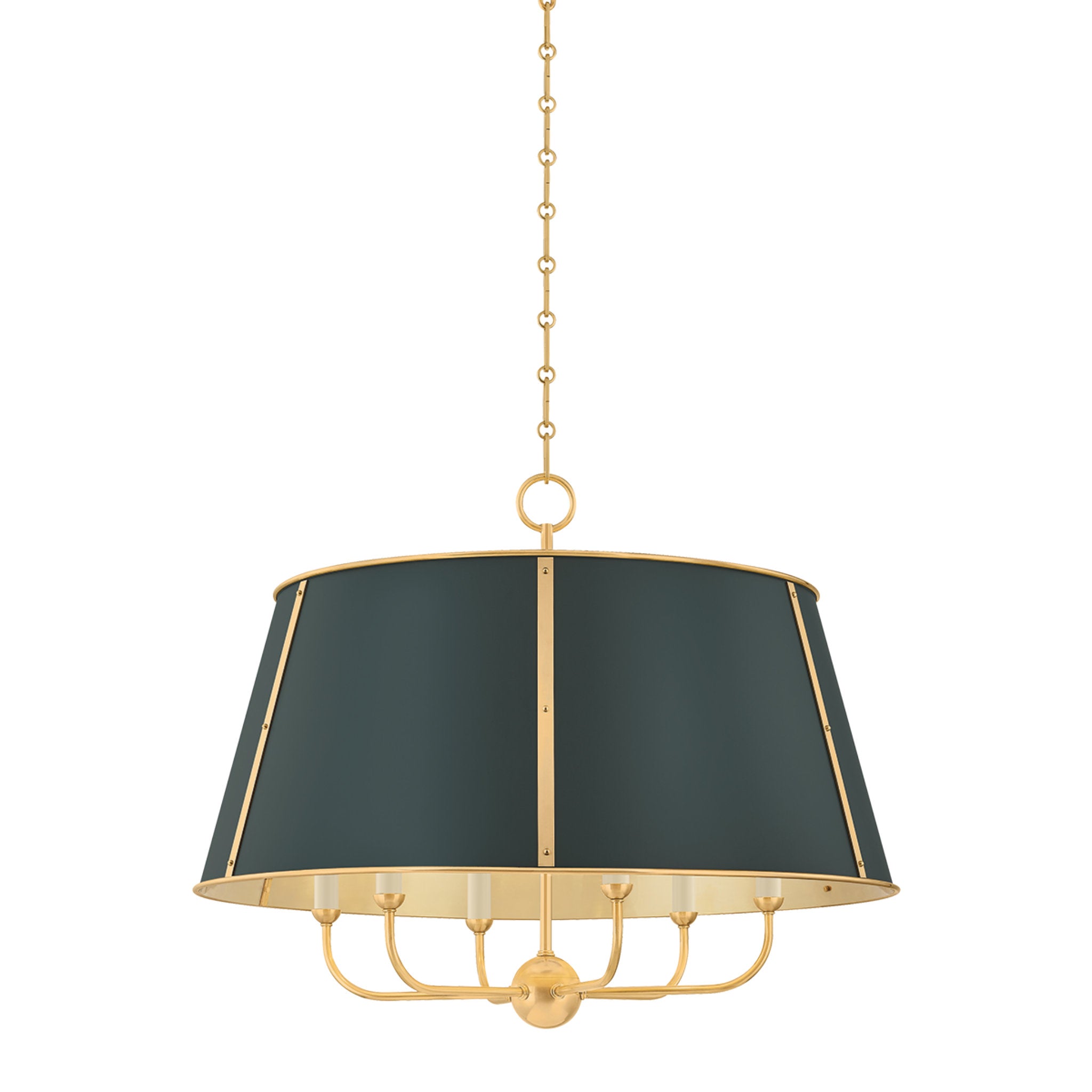 Cambridge 6-Light Chandelier in Aged Brass by Mark D. Sikes 28.5W x 23H (Soft Studio Green)