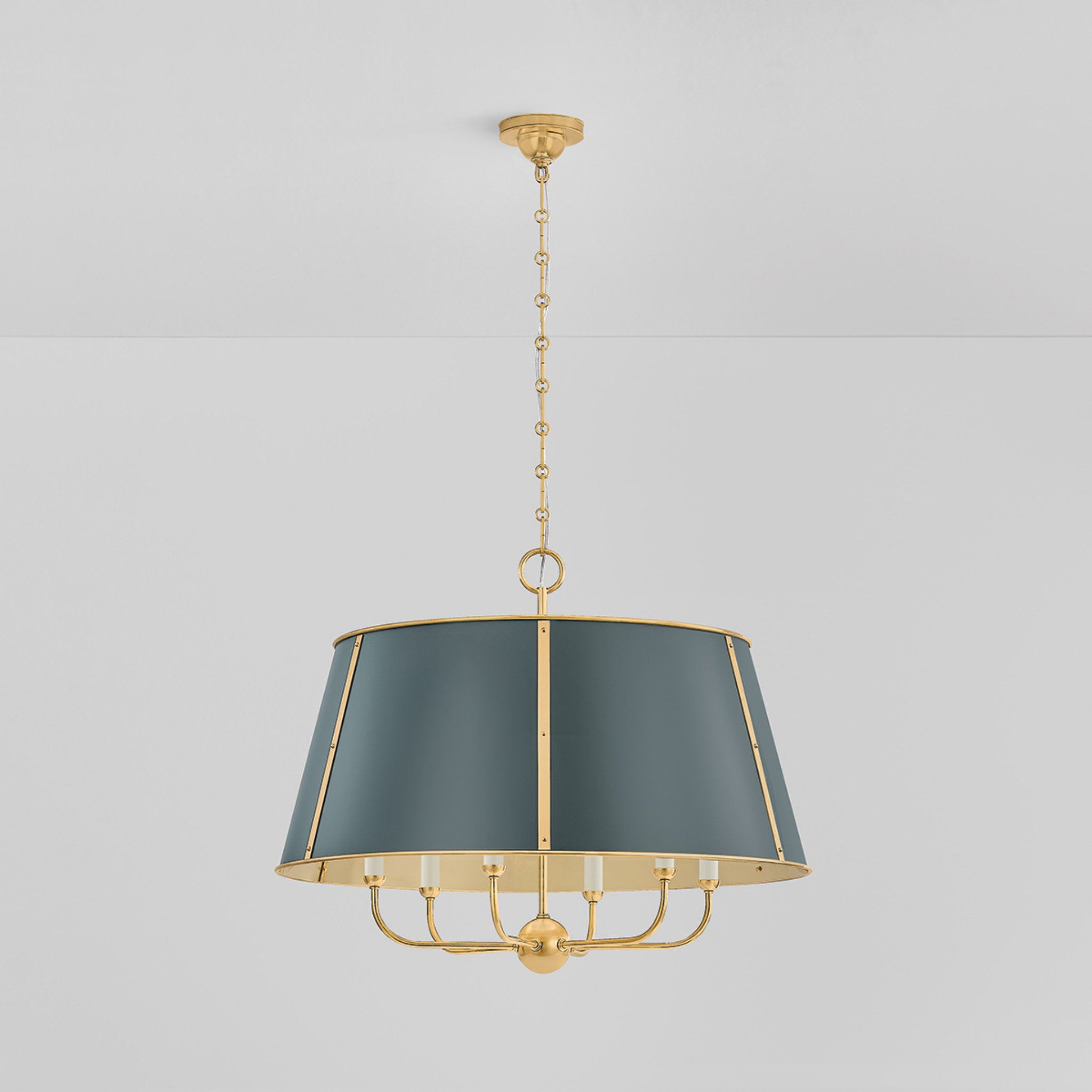Cambridge 6-Light Chandelier in Aged Brass by Mark D. Sikes 28.5W x 23H (Soft Studio Green)
