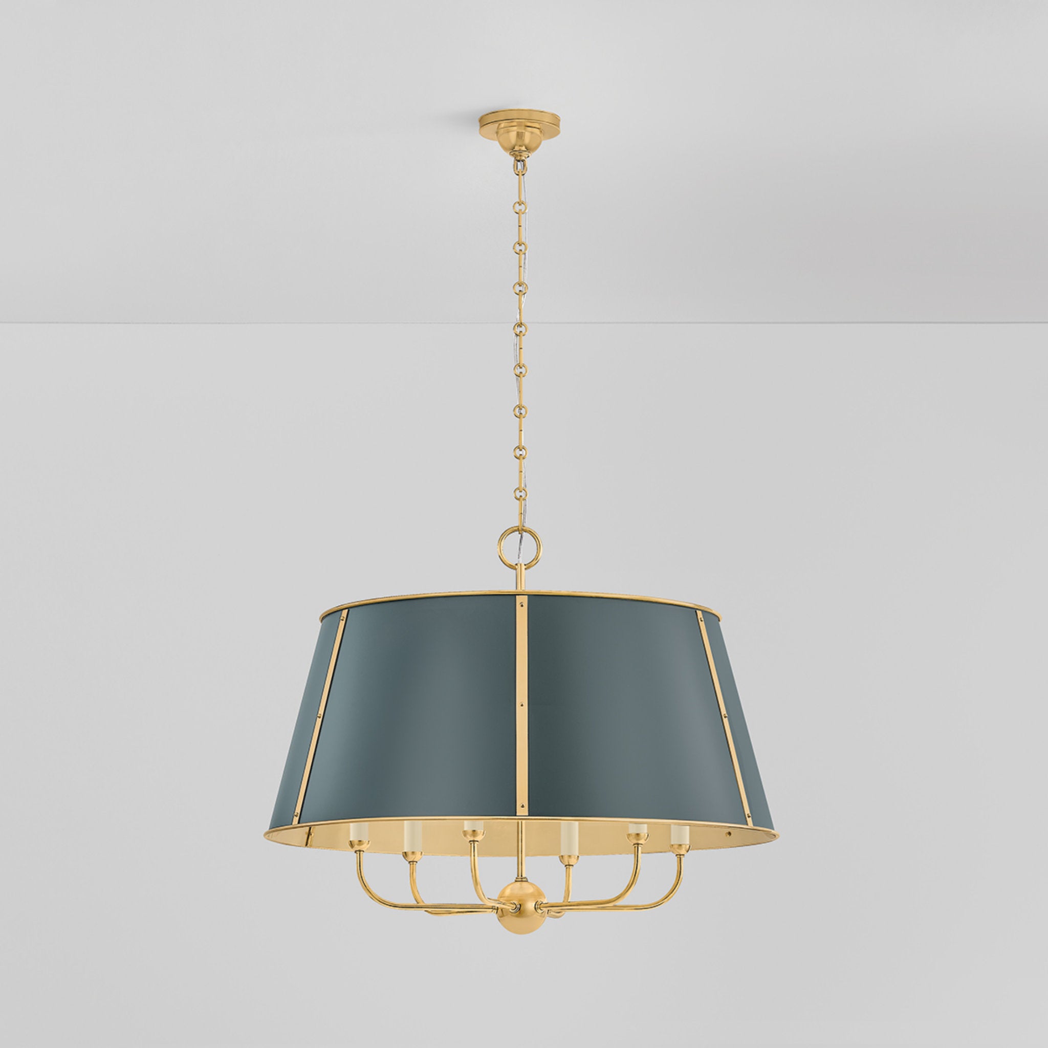 Cambridge 6-Light Chandelier in Aged Brass by Mark D. Sikes 28.5W x 23H (Soft Studio Green)