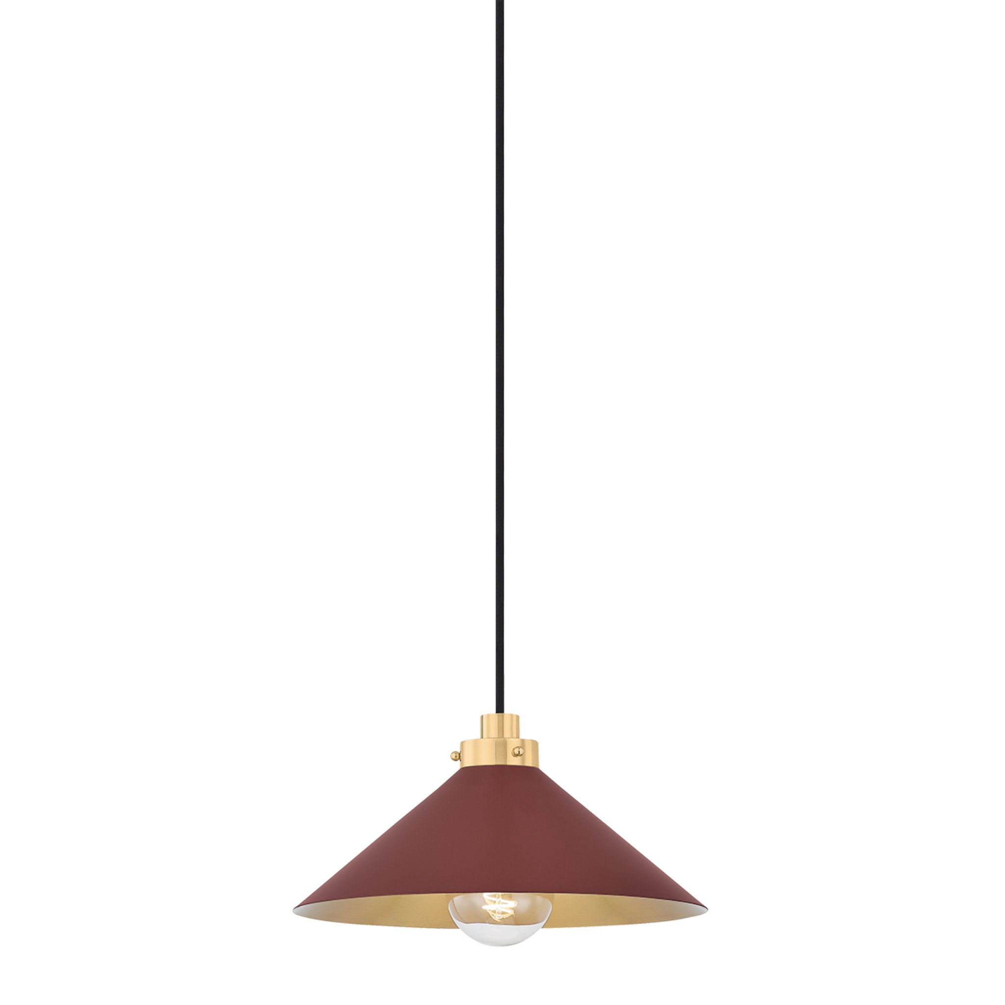 Clivedon 1-Light Pendant in Aged Brass by Mark D. Sikes 12W x 6.5H (Soft Crimson)