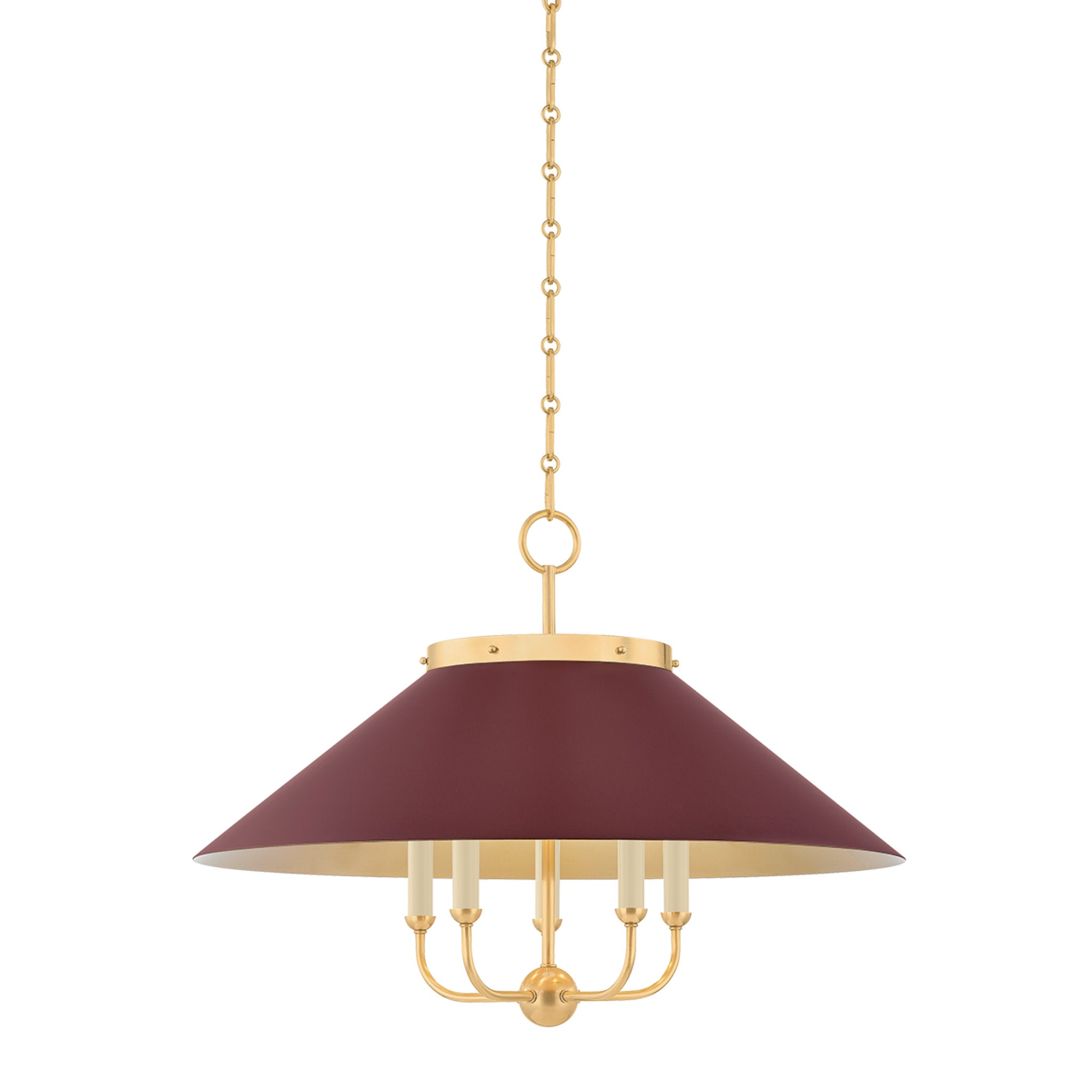 Clivedon 5-Light Chandelier in Aged Brass by Mark D. Sikes 27.5W x 20.25H (Soft Crimson)