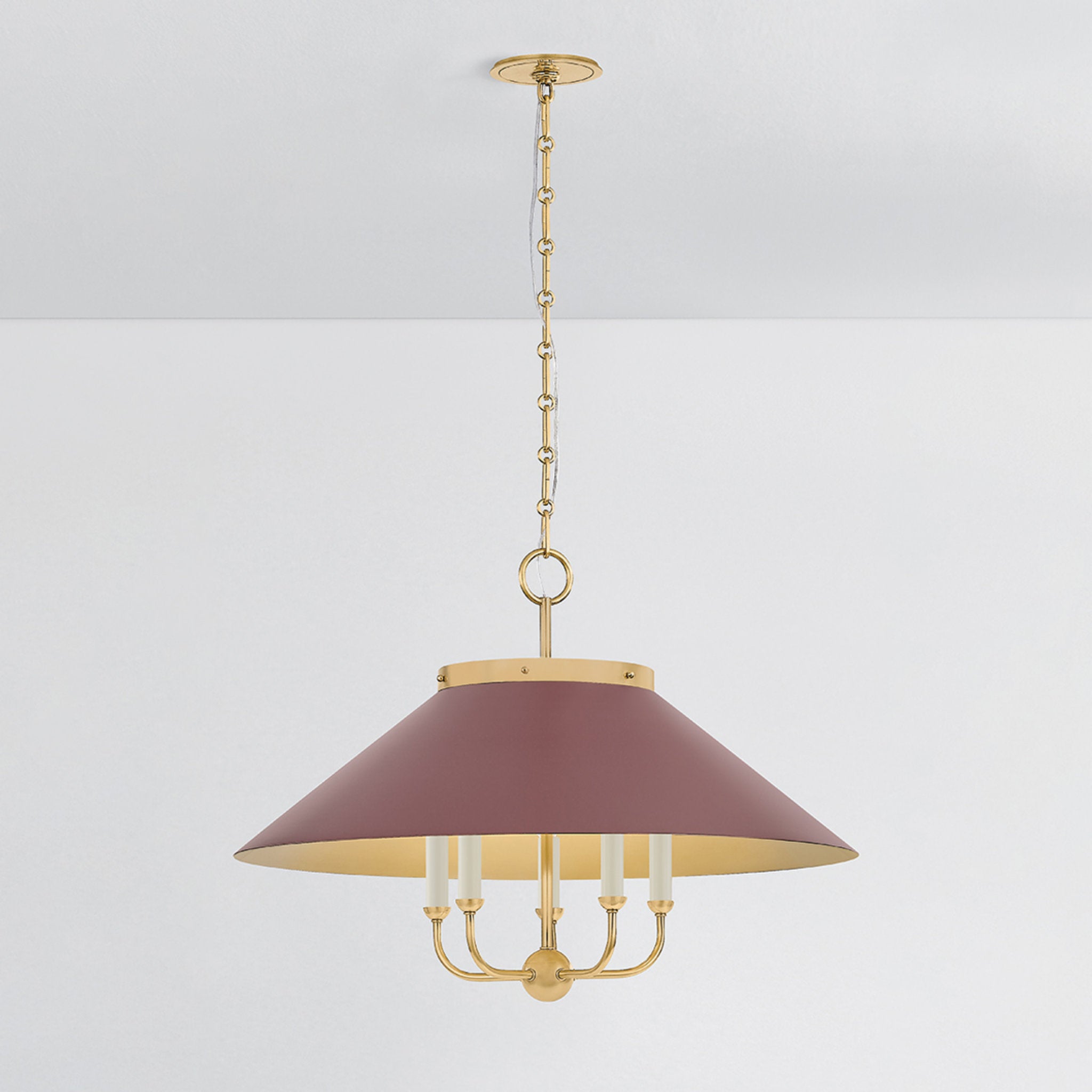 Clivedon 5-Light Chandelier in Aged Brass by Mark D. Sikes 27.5W x 20.25H (Soft Crimson)