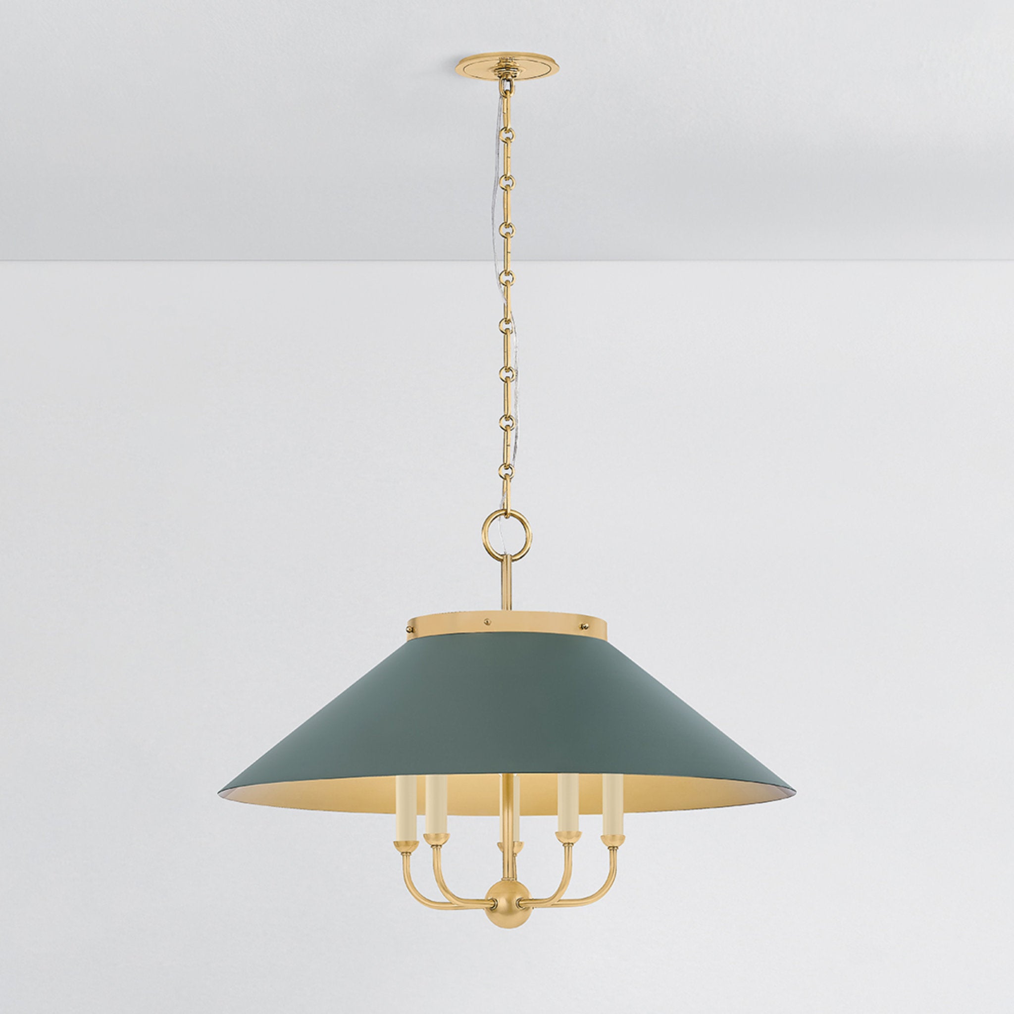 Clivedon 5-Light Chandelier in Aged Brass by Mark D. Sikes 27.5W x 20.25H (Soft Studio Green)