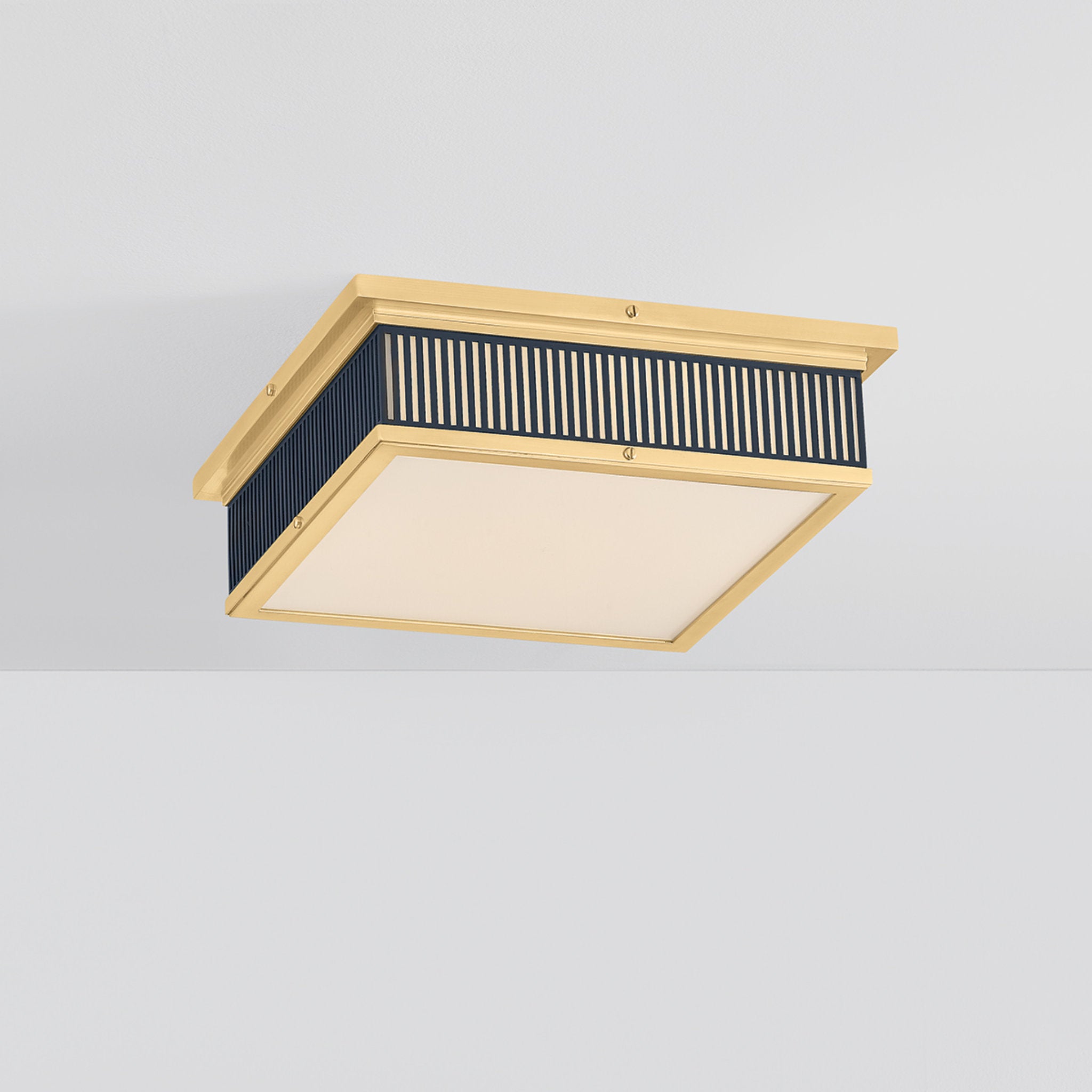 Ashdown 1-Light Flush Mount in Aged Brass by Mark D. Sikes 14L x 14W x 4H (Darkest Blue)