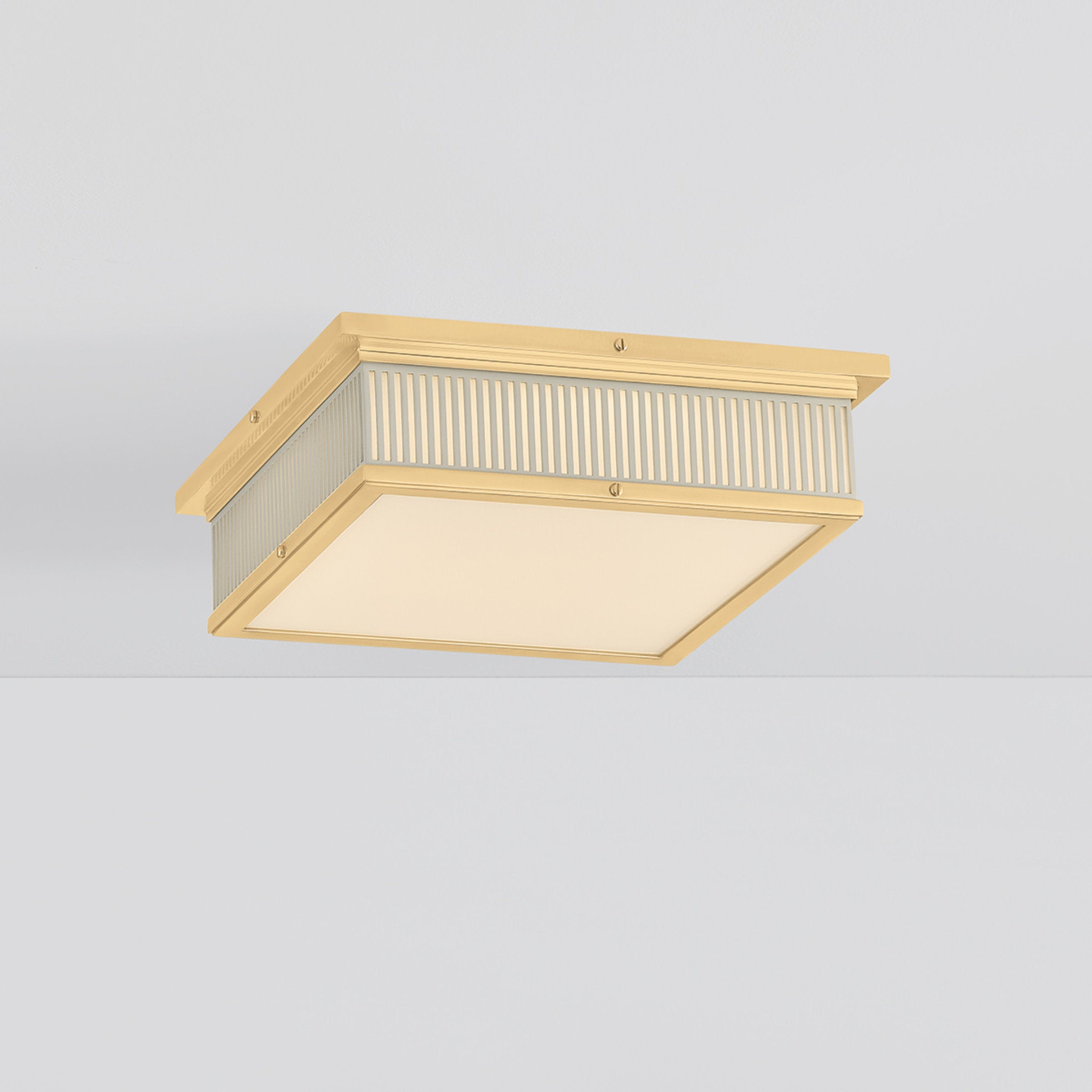 Ashdown 1-Light Flush Mount in Aged Brass by Mark D. Sikes 14L x 14W x 4H (Off-White)