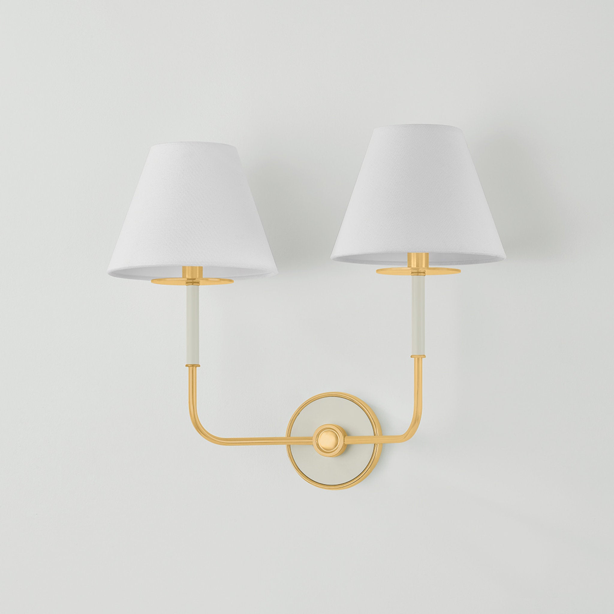 Wedgewood 2-Light Wall Sconce in Aged Brass by Mark D. Sikes 19W x 16H (Off-White)