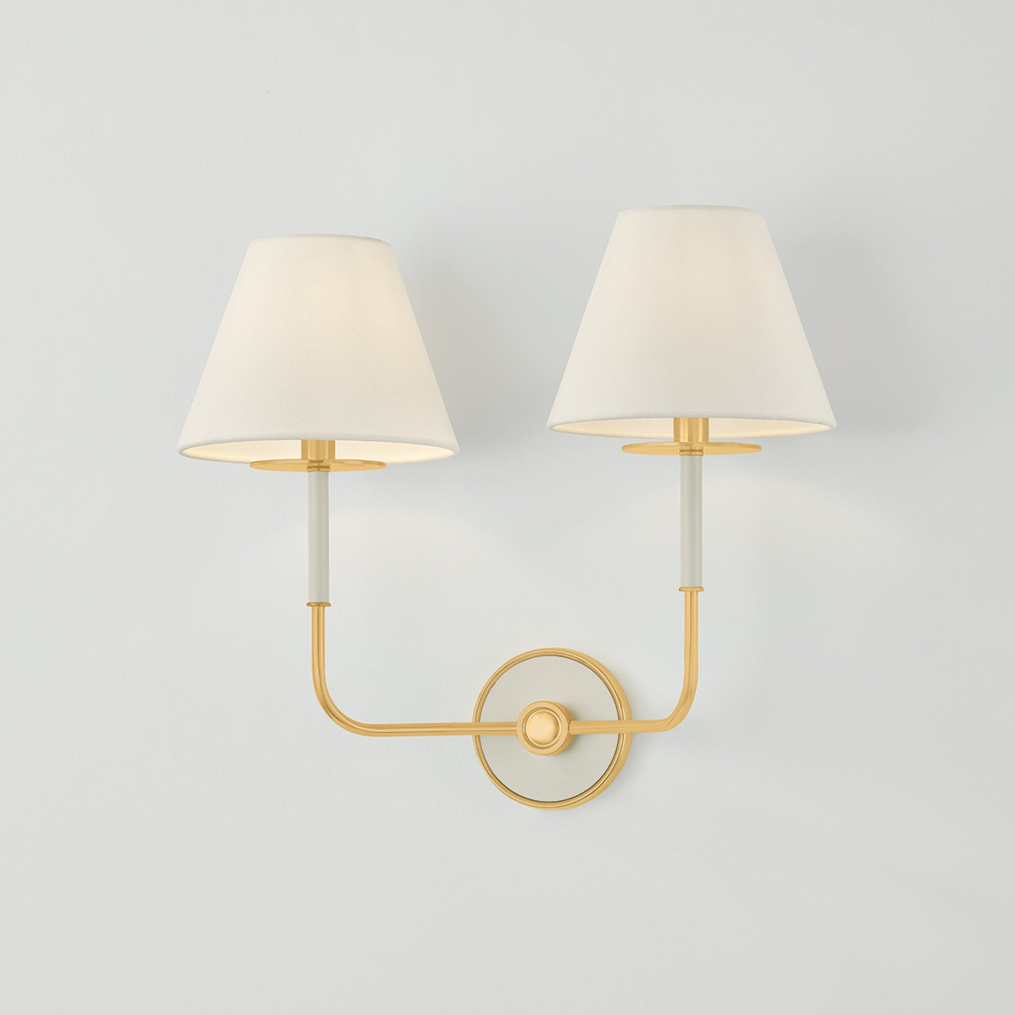 Wedgewood 2-Light Wall Sconce in Aged Brass by Mark D. Sikes 19W x 16H (Off-White)