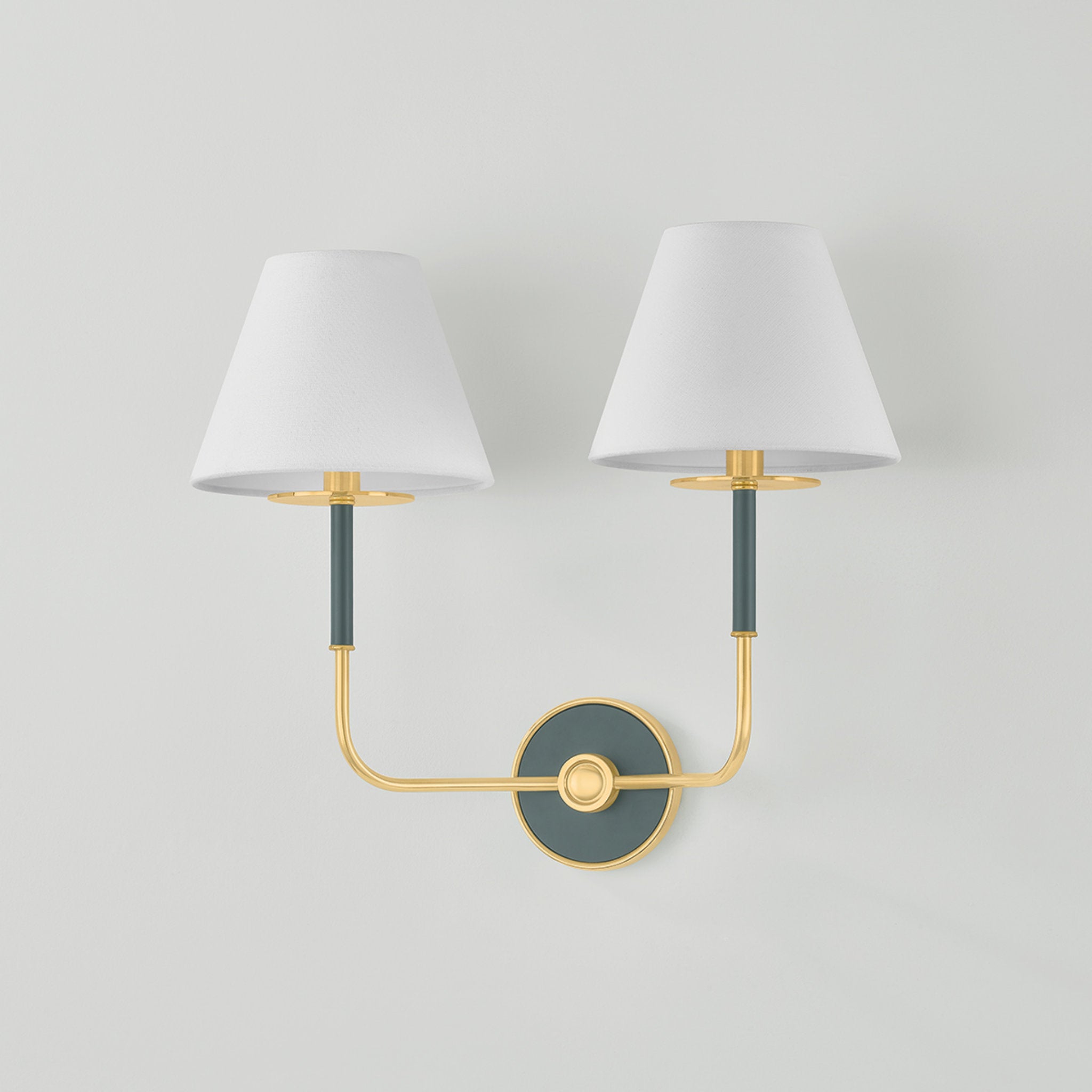 Wedgewood 2-Light Wall Sconce in Aged Brass by Mark D. Sikes 19W x 16H (Soft Studio Green)