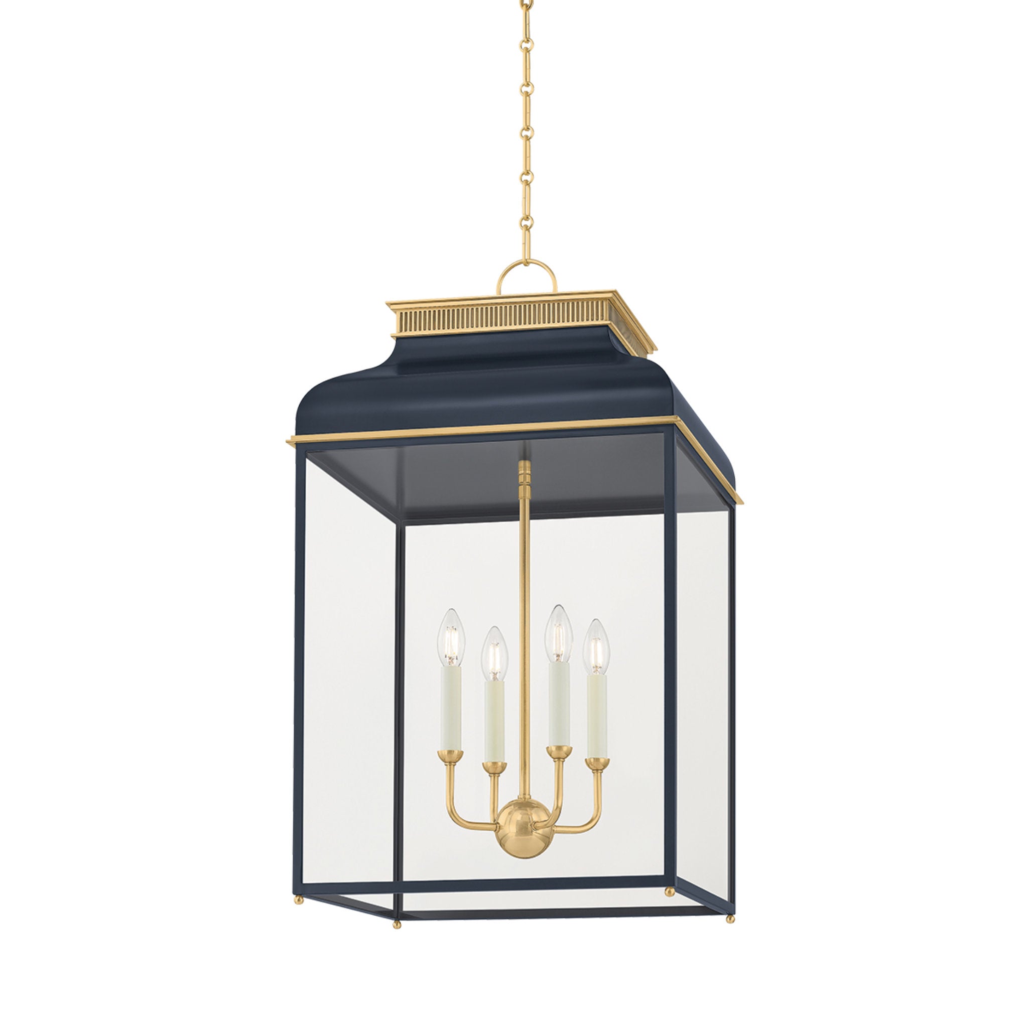 Houghton 4-Light Lantern in Aged Brass by Mark D. Sikes 19L x 19W x 32.75H (Darkest Blue)