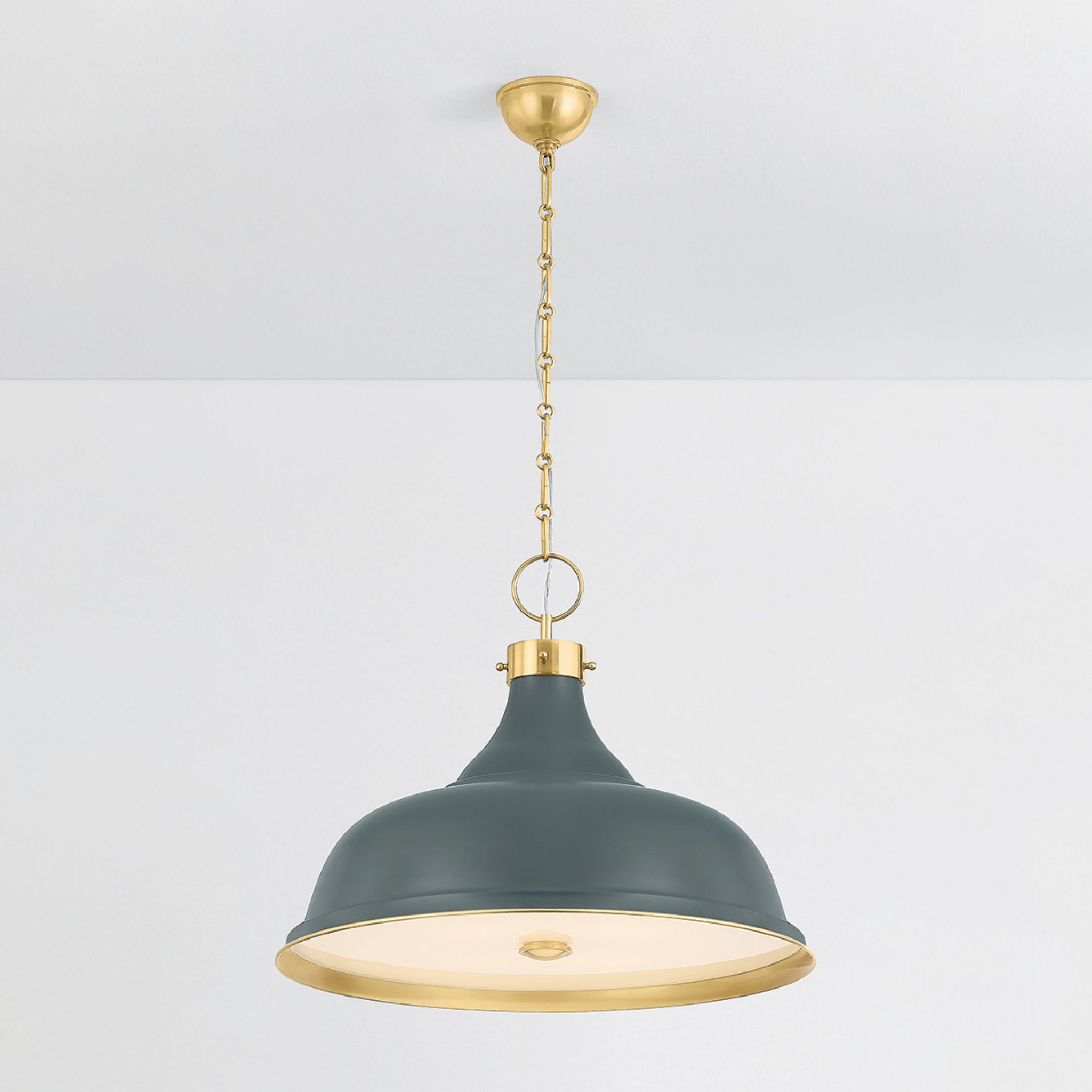 Painted No. 1 4-Light Pendant in Aged Brass by Mark D. Sikes 23.5W x 18.75H (Soft Studio Green)