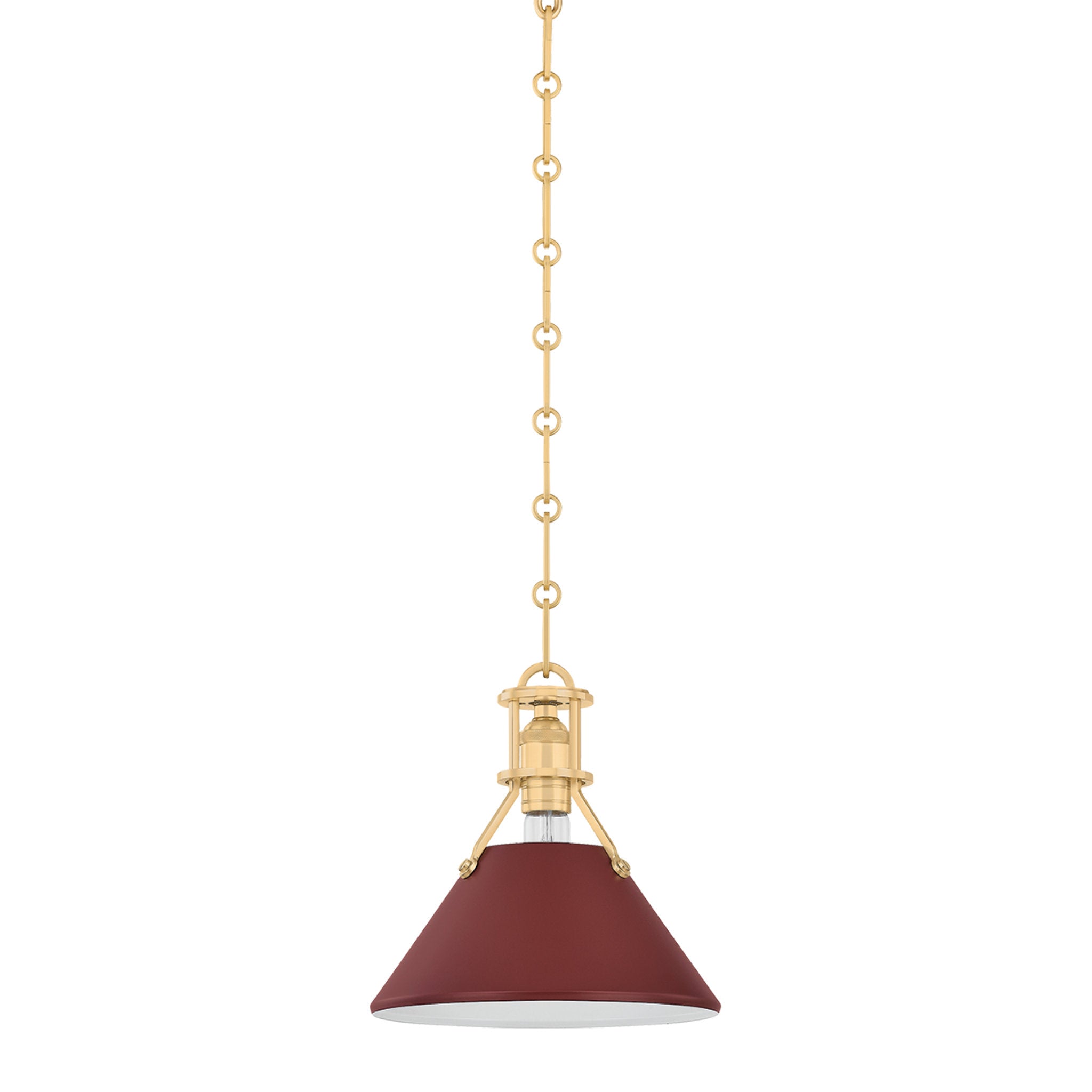 Painted No. 2 1-Light Pendant in Aged Brass by Mark D. Sikes 9.5W x 9.25H (Soft Crimson)