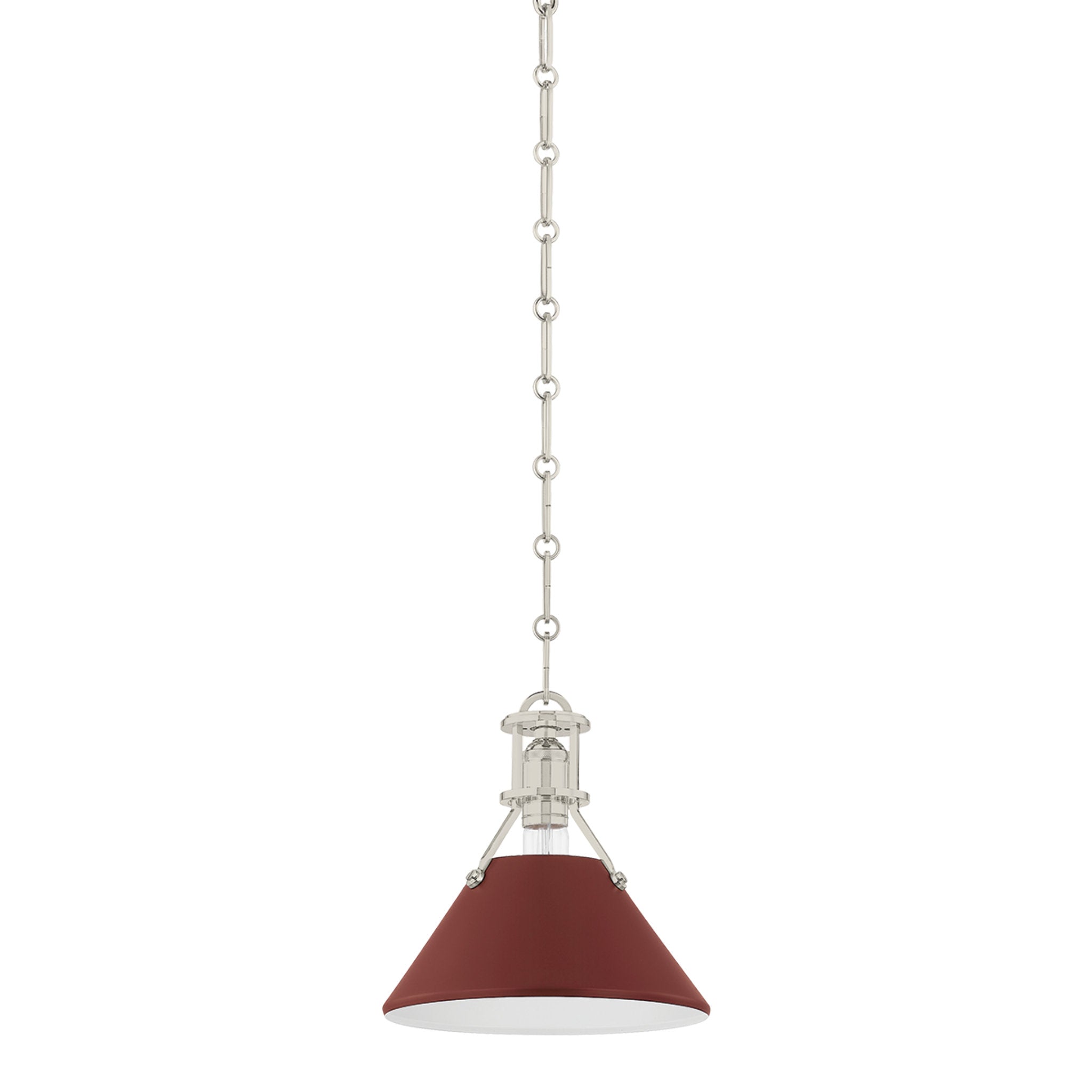 Painted No. 2 1-Light Pendant in Polished Nickel by Mark D. Sikes 9.5W x 9.25H (Soft Crimson)