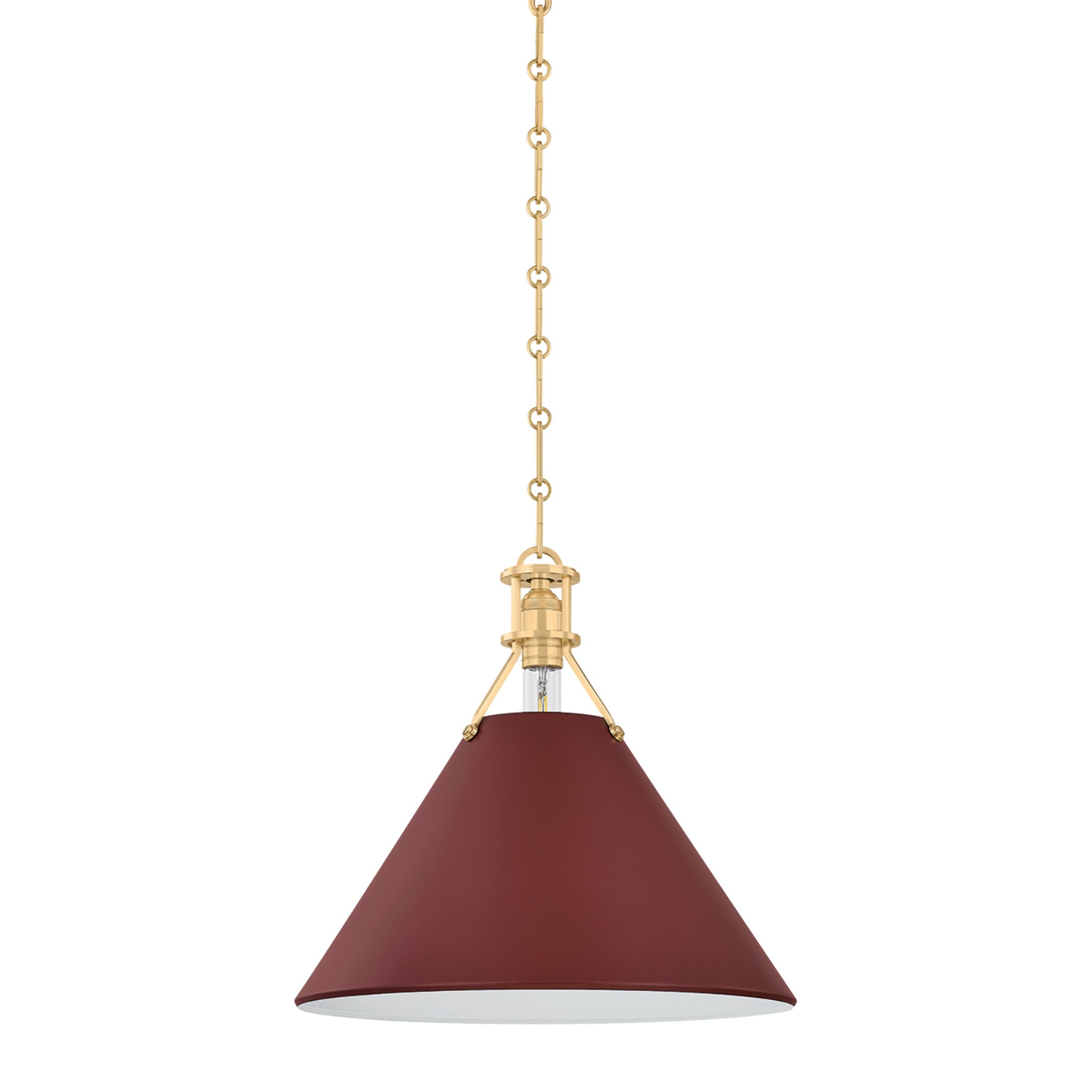 Painted No. 2 1-Light Pendant in Aged Brass by Mark D. Sikes 16W x 14.75H (Soft Crimson)