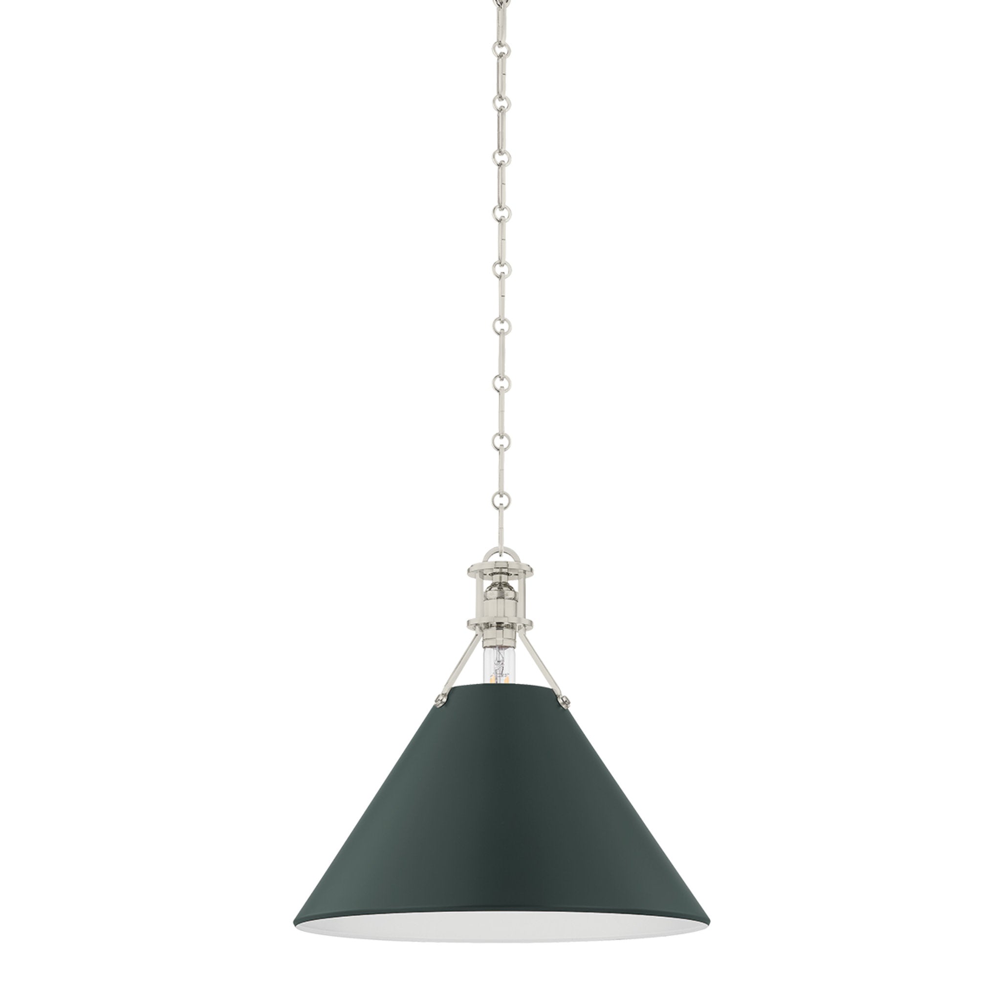 Painted No. 2 1-Light Pendant in Polished Nickel by Mark D. Sikes 16W x 14.75H (Soft Studio Green)