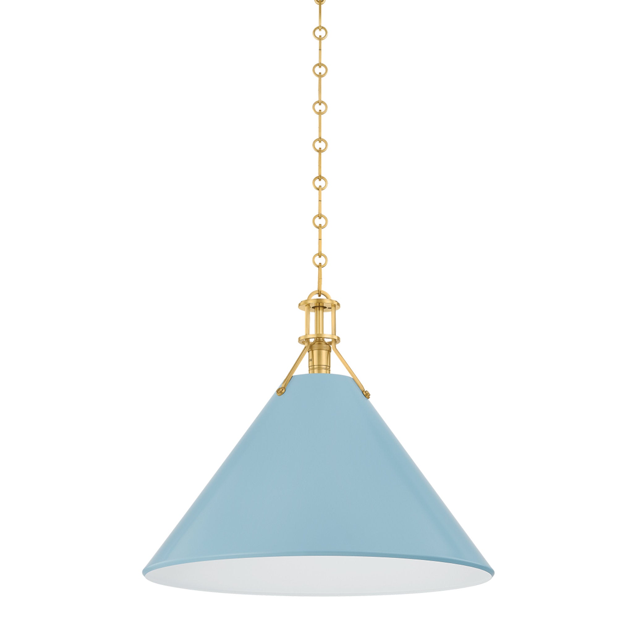 Painted No. 2 1-Light Pendant in Aged Brass by Mark D. Sikes 21W x 17.5H (Blue Bird)
