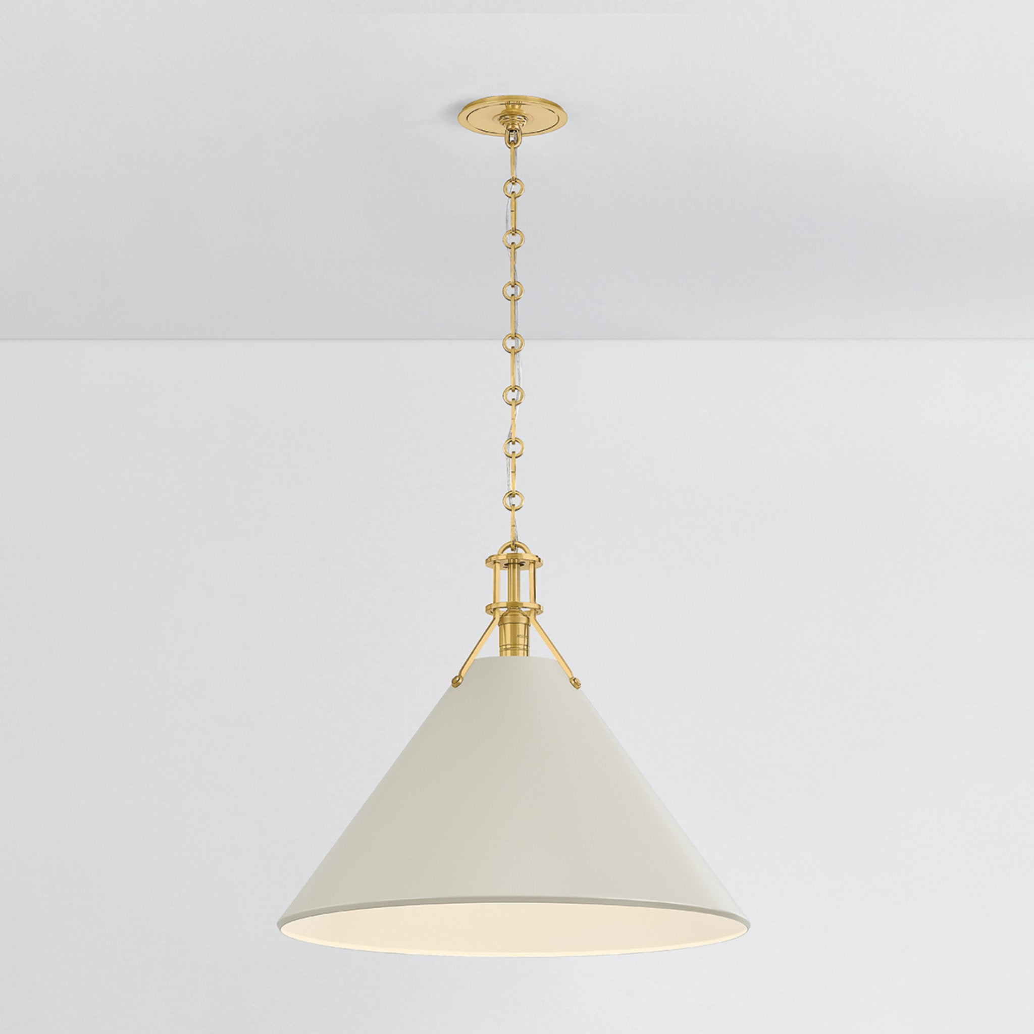 Painted No. 2 1-Light Pendant in Aged Brass by Mark D. Sikes 21W x 17.5H (Off-White)