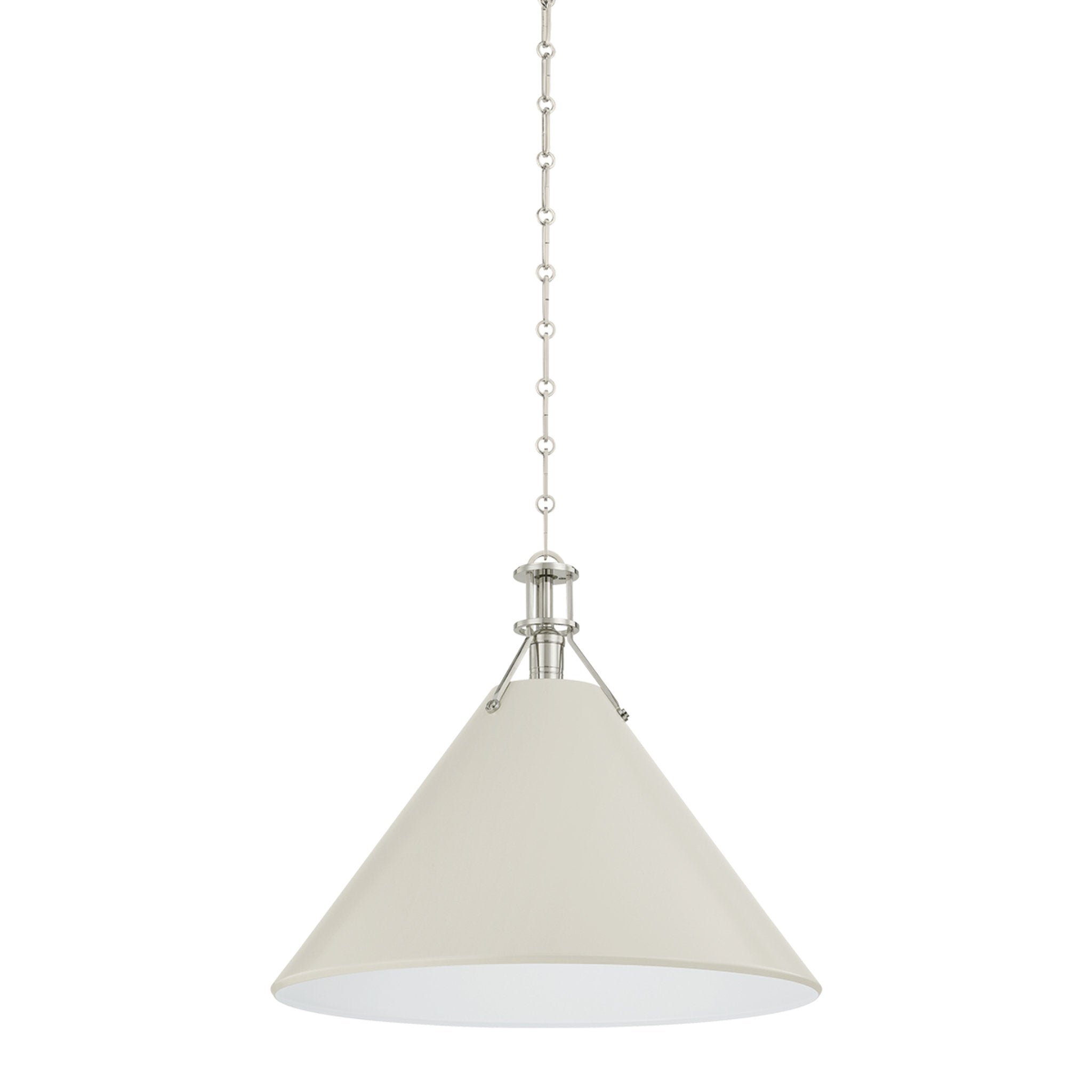 Painted No. 2 1-Light Pendant in Polished Nickel by Mark D. Sikes 21W x 17.5H (Off-White)